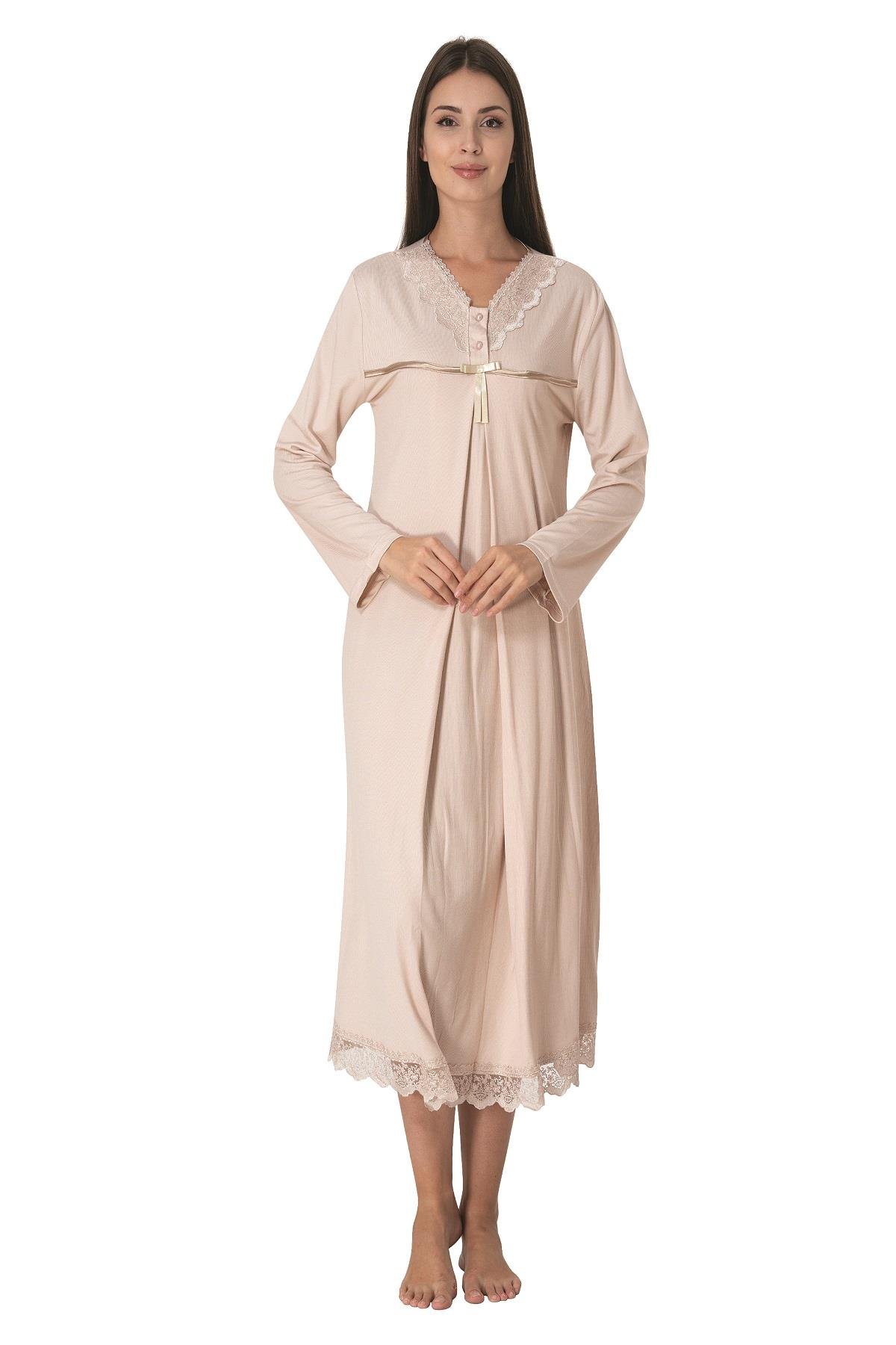 Effortt 4033 Kahverengi Dantelli Lohusa Gecelik