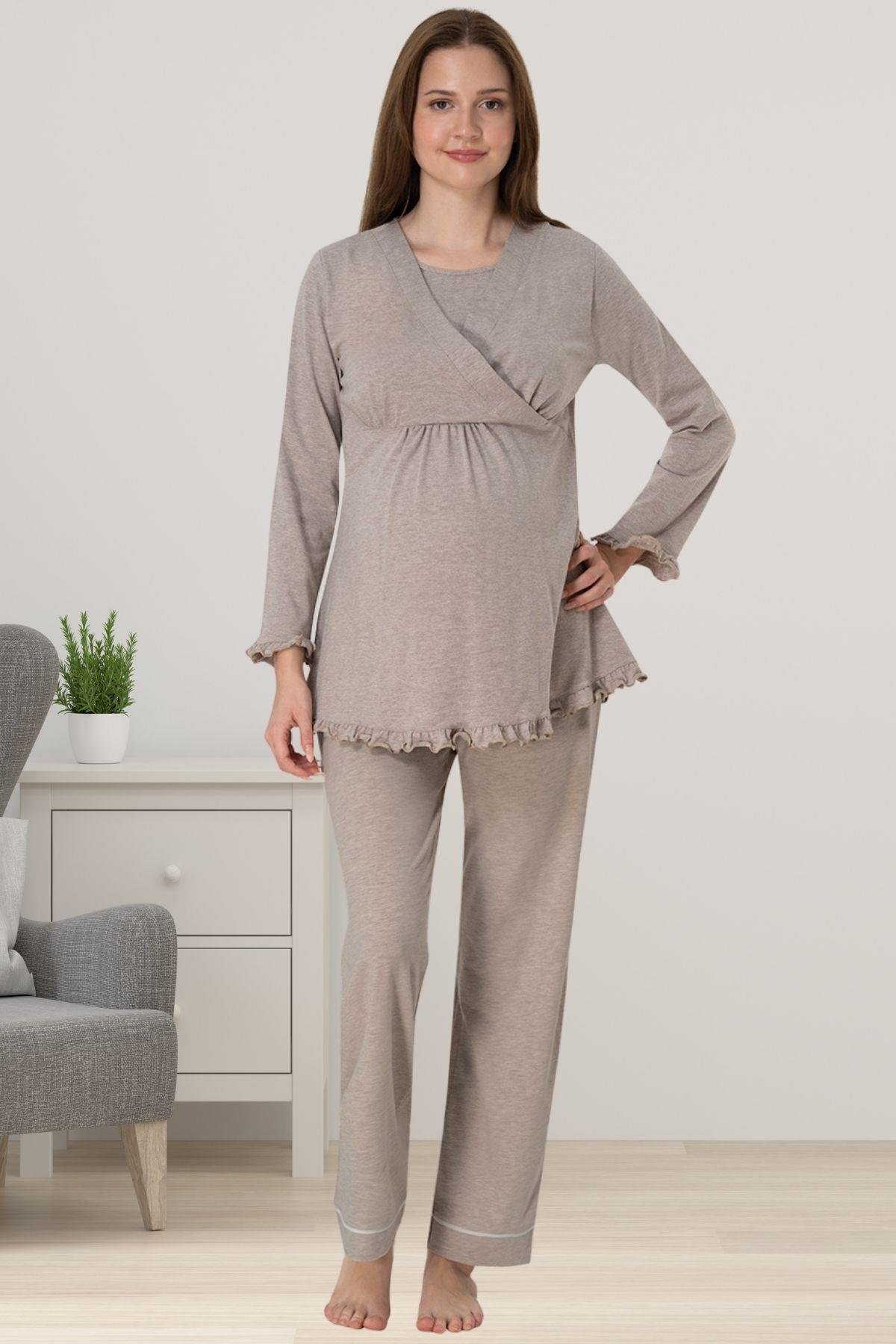 Effortt 4042 Bej Hamile Lohusa Pijama Takımı