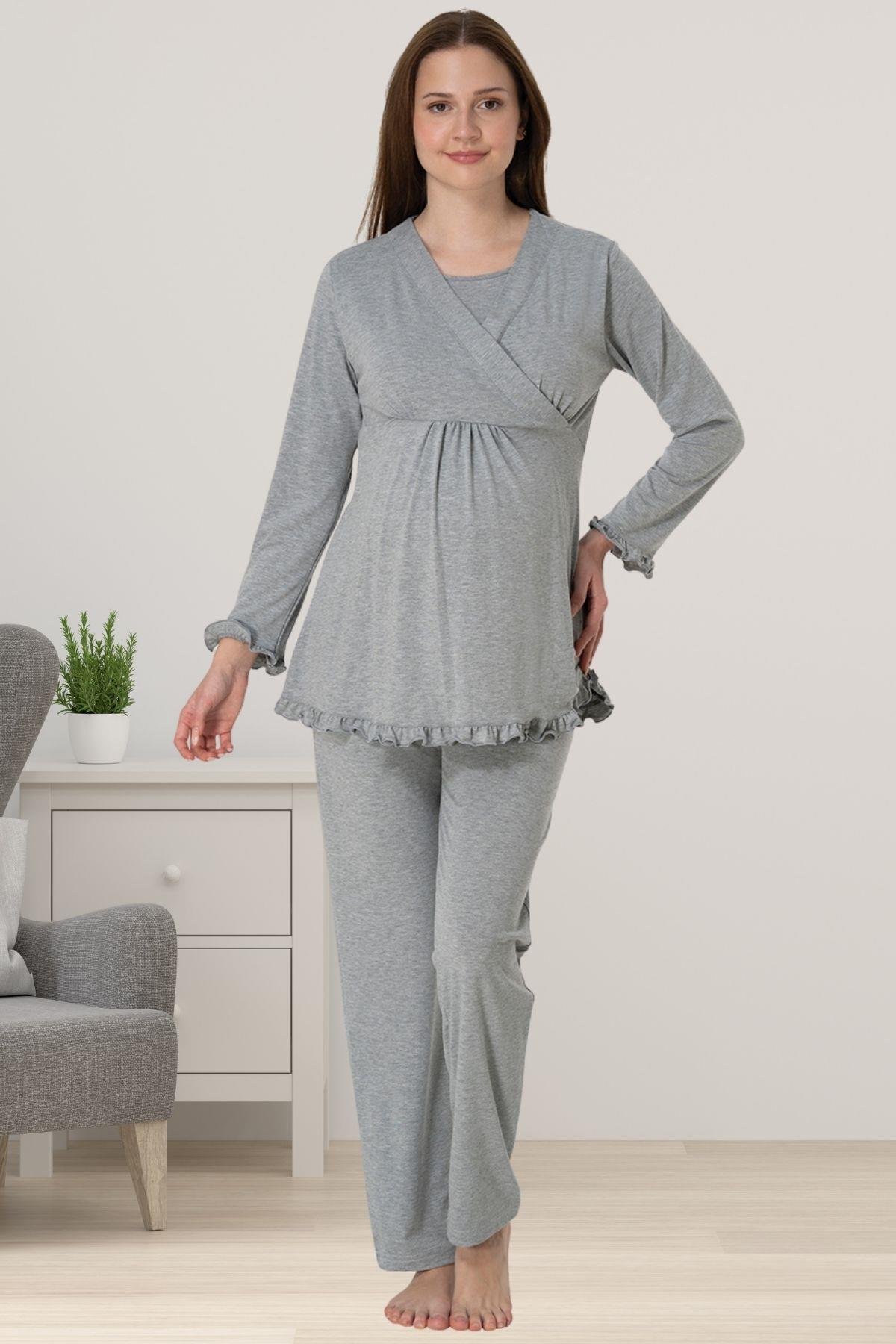 Effortt 4042 Gri Hamile Lohusa Pijama Takımı