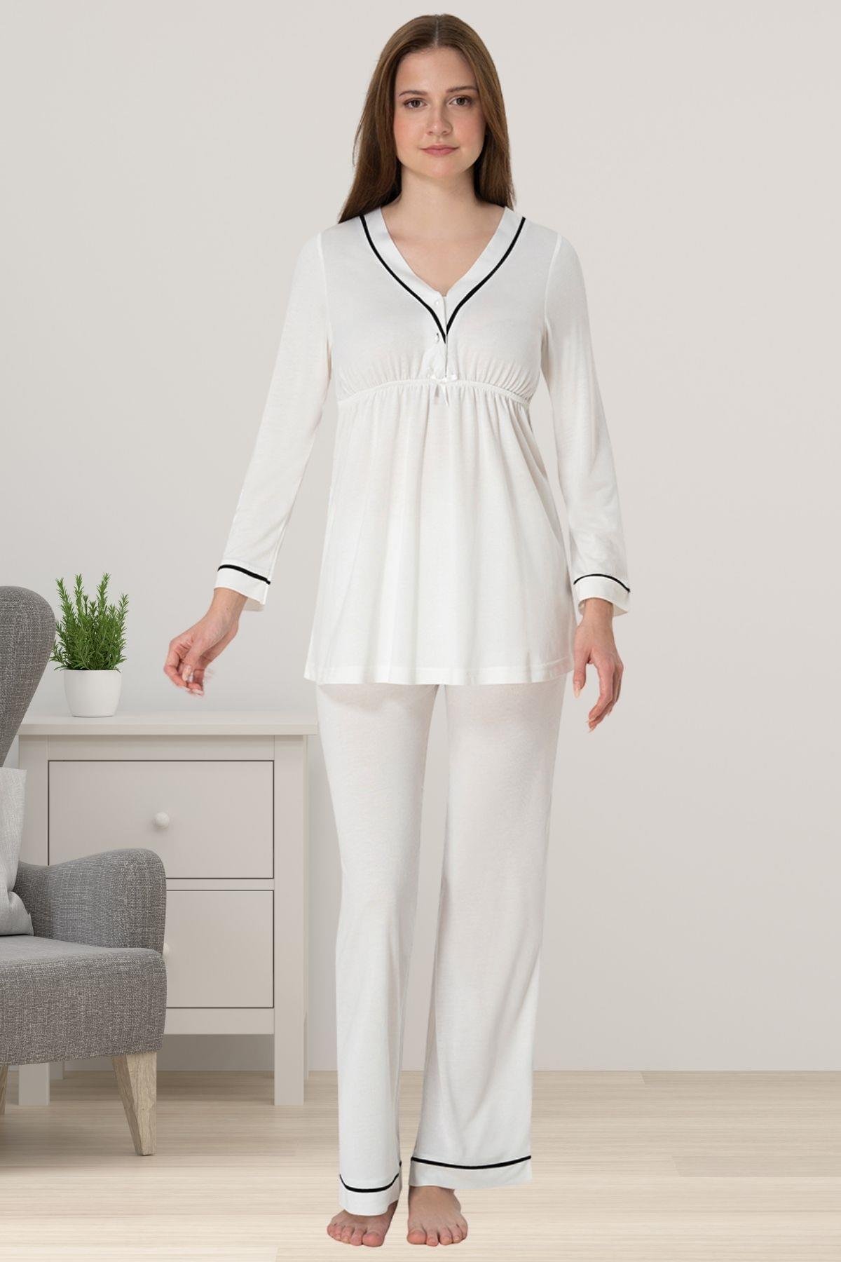 Effortt 4052 Ekru Hamile Lohusa Pijama Takımı