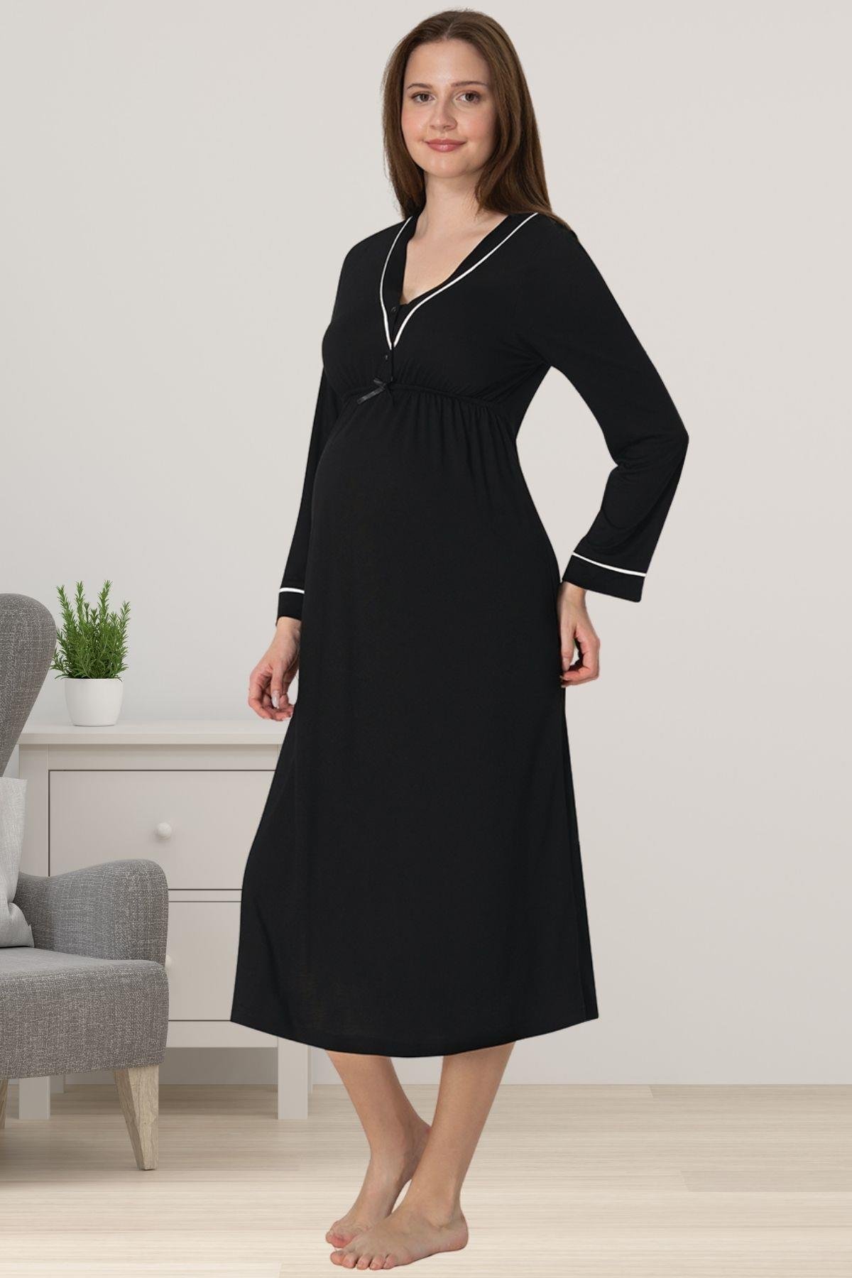 Effortt 4053 Siyah Hamile Lohusa Gecelik