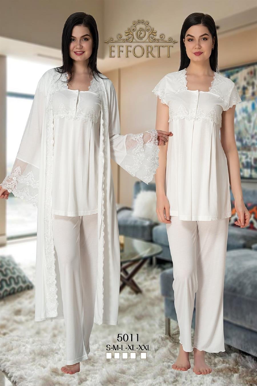 Effortt 5011 Dantelli Sabahlıklı Lohusa Pijama Takımı