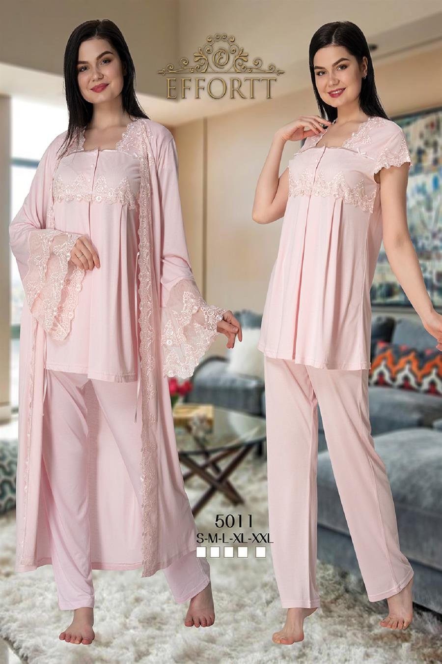 Effortt 5011 Dantelli Sabahlıklı Lohusa Pijama Takımı