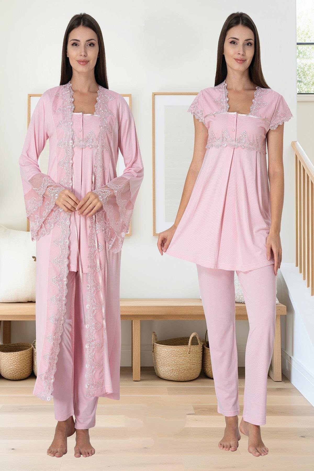 Effortt 5011 Pudra Sabahlıklı Lohusa Pijama Takımı