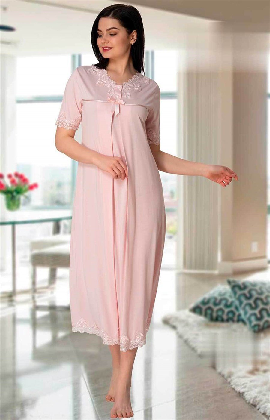 Effortt 5033 Pembe Dantelli Lohusa Gecelik