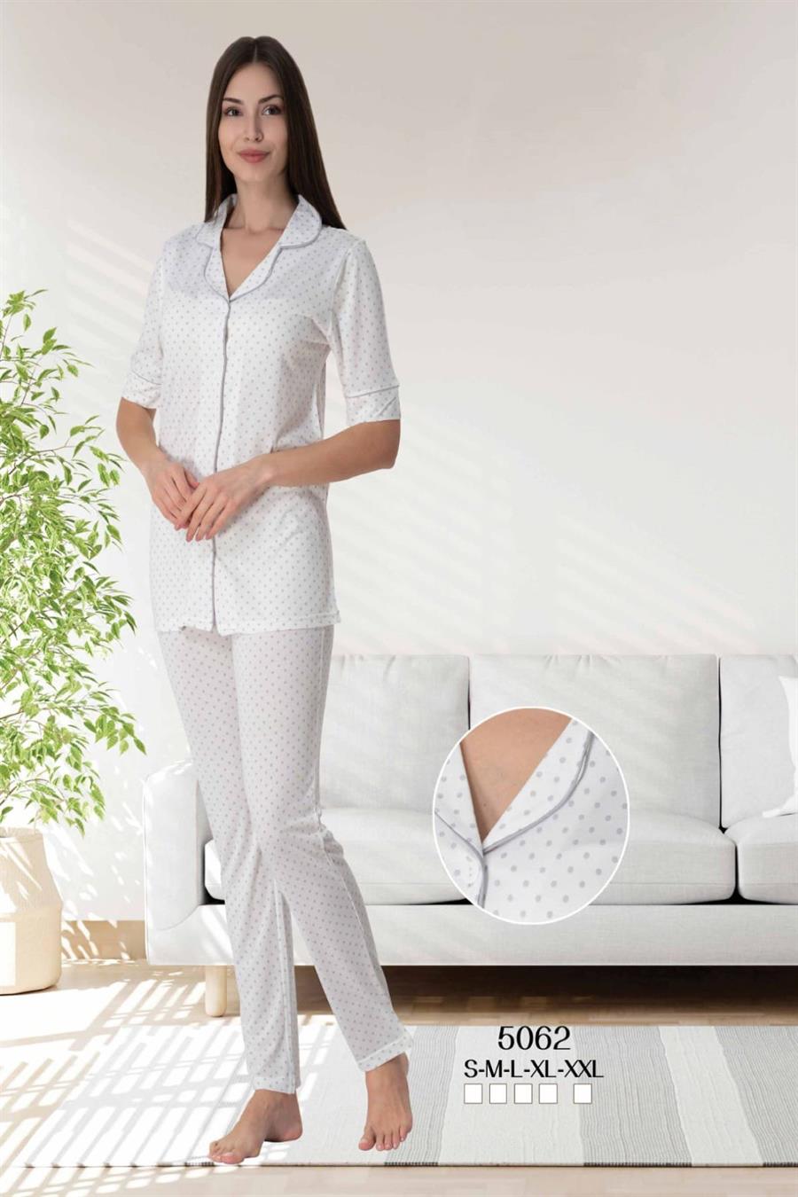 Effortt 5062 Gri Önden Düğmeli Pijama Takımı