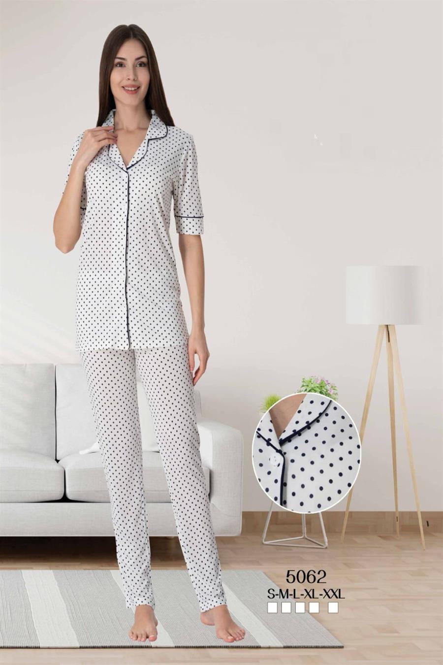 Effortt 5062 Lacivert Önden Düğmeli Pijama Takımı