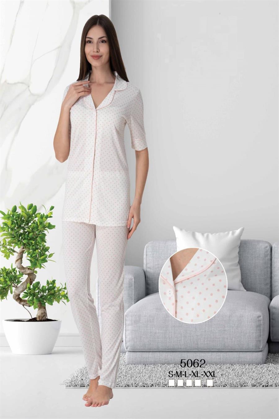 Effortt 5062 Pembe Önden Düğmeli Pijama Takımı