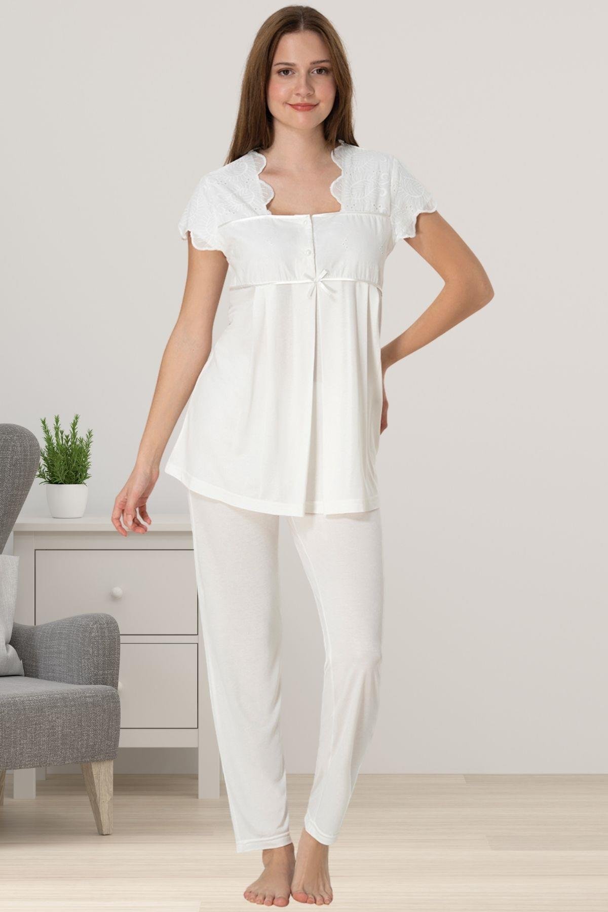 Effortt 5082 Ekru Hamile Lohusa Pijama Takımı