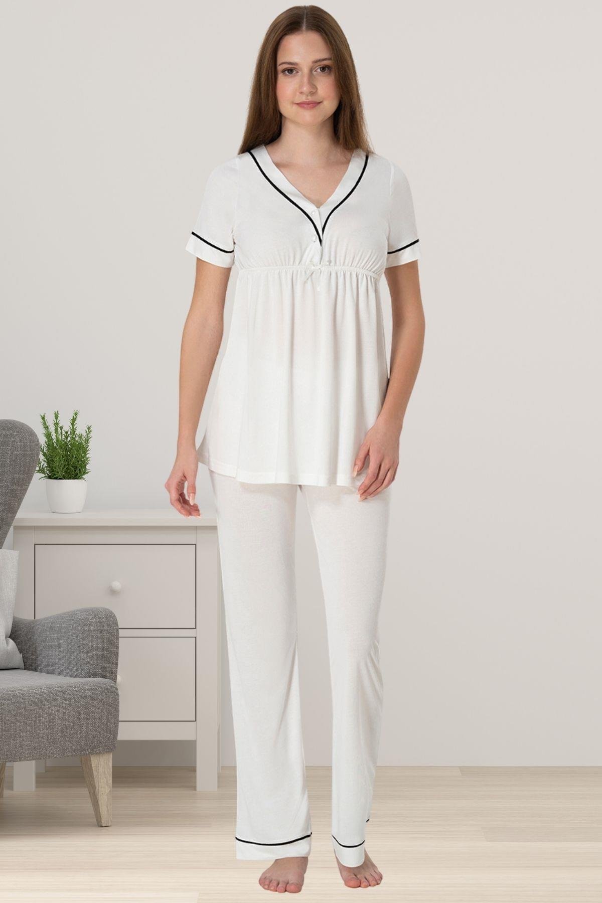 Effortt 5092 Ekru Hamile Lohusa Pijama Takımı