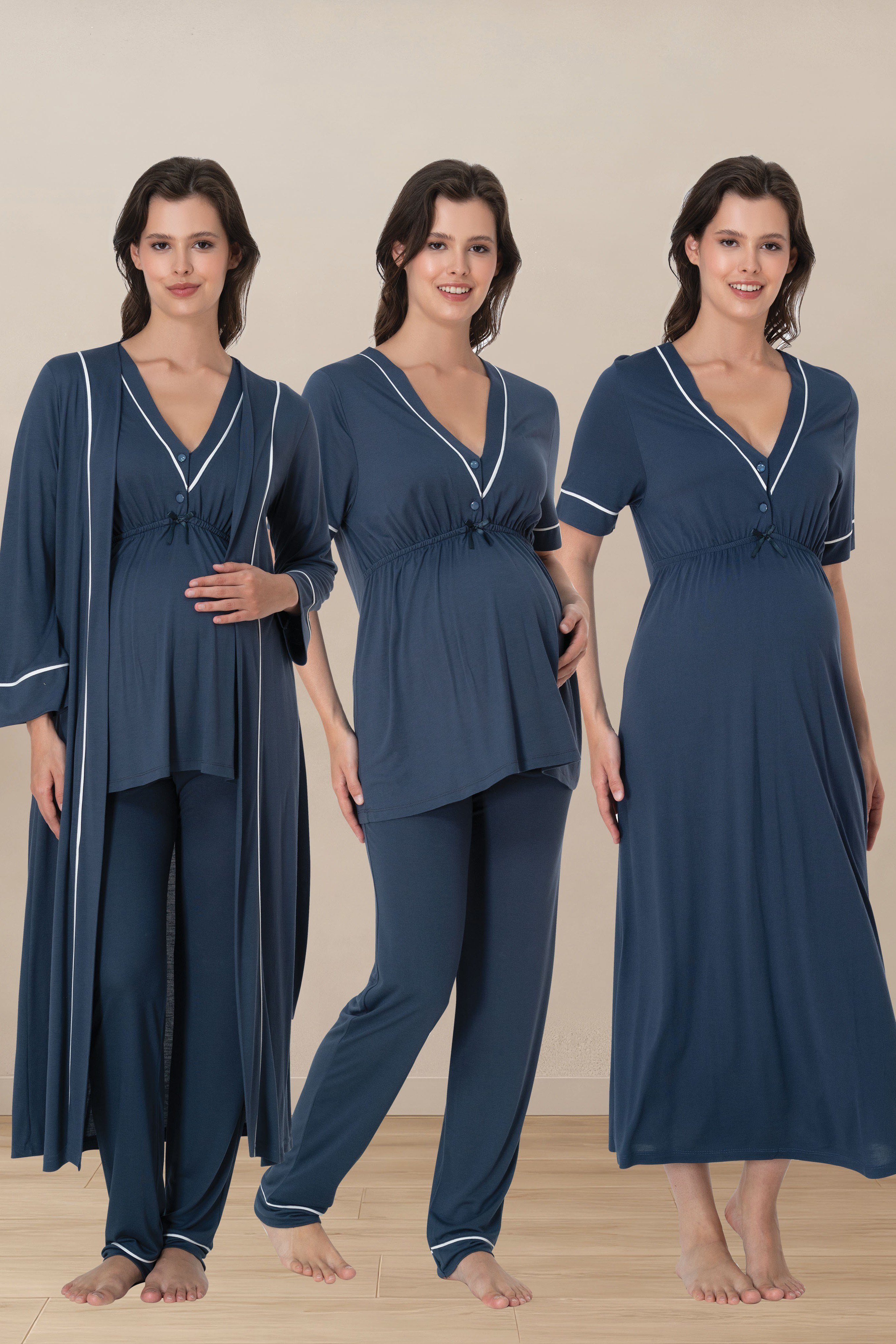 Effortt 5096 İndigo Hamilelik ve Lohusalık Dönemi Pamuklu Set 4 Parça