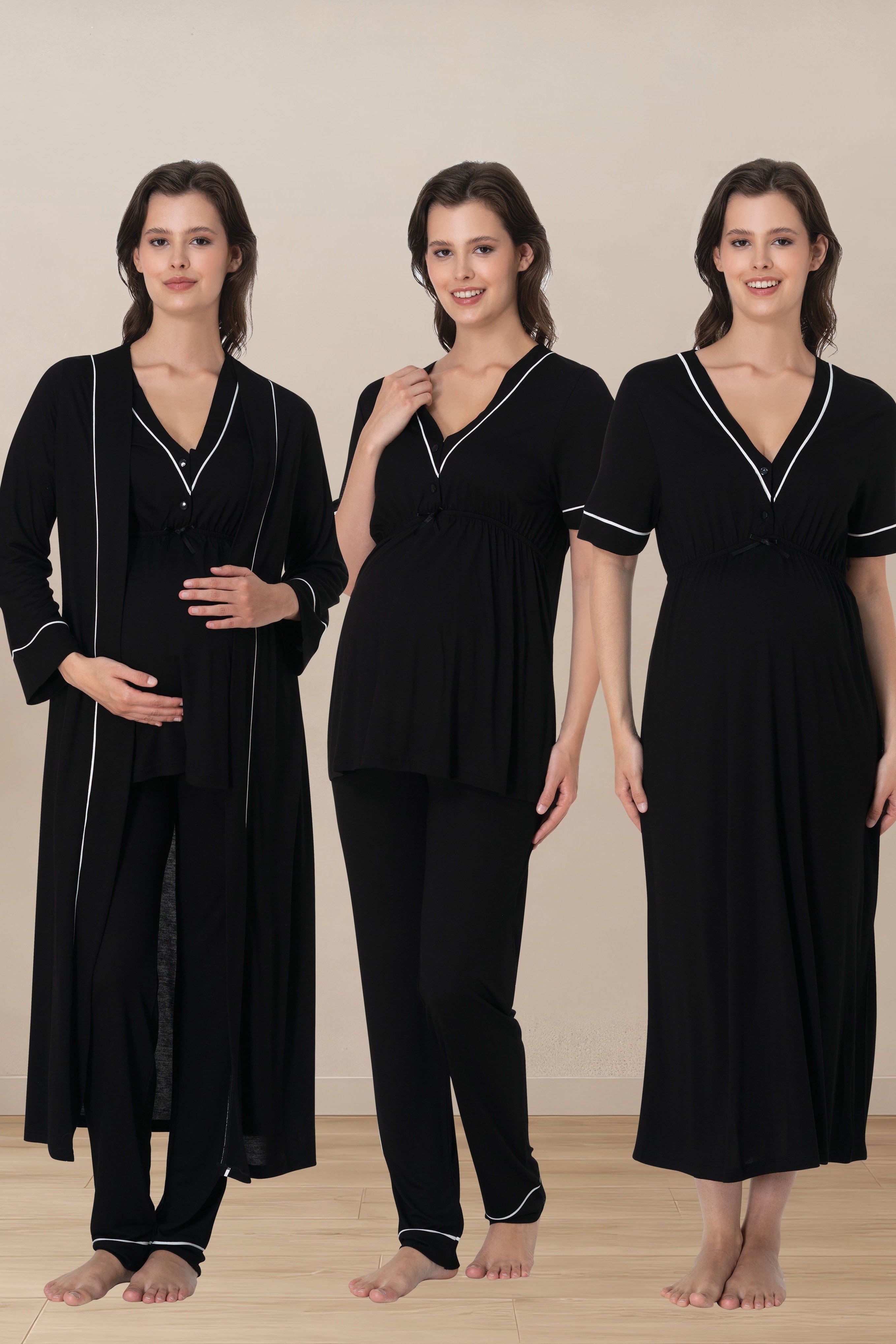 Effortt 5096 Siyah Hamilelik ve Lohusalık Dönemi Pamuklu Set 4 Parça