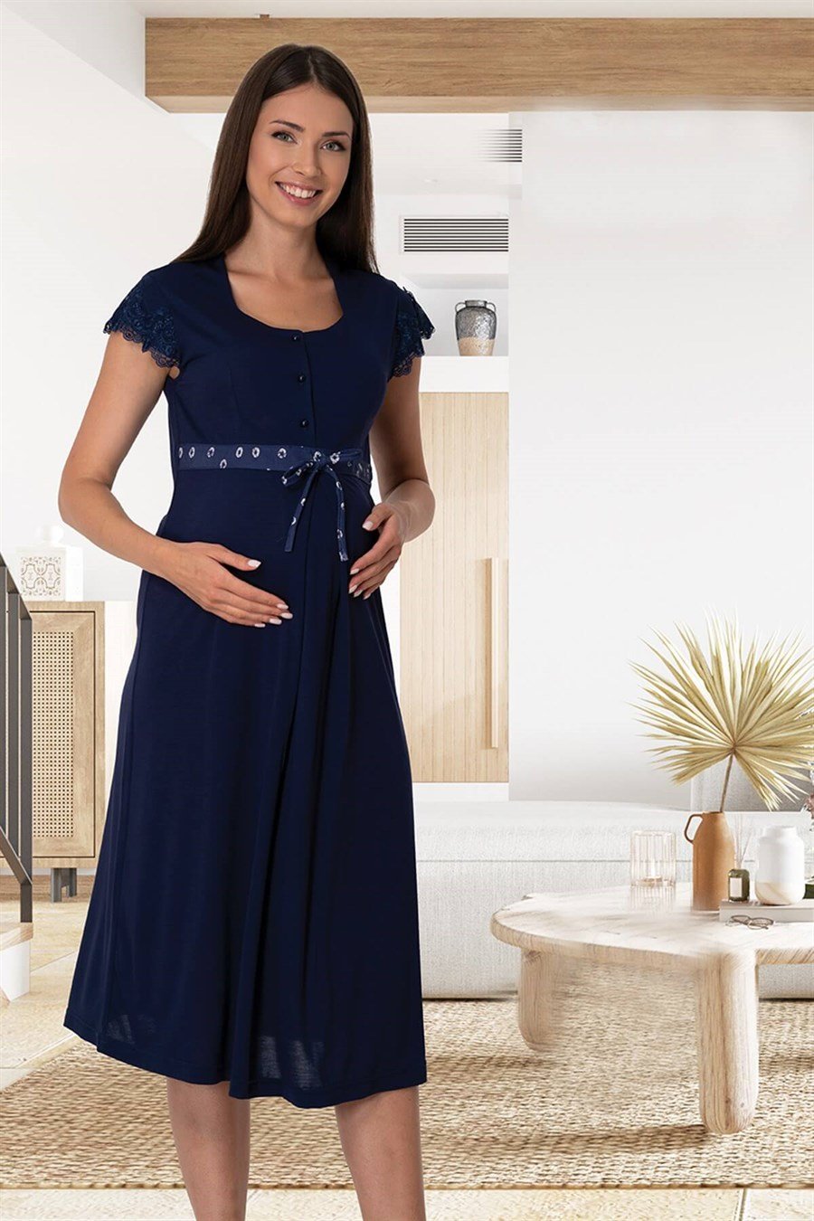 Effortt 6013 Lacivert Dantelli Lohusa Gecelik