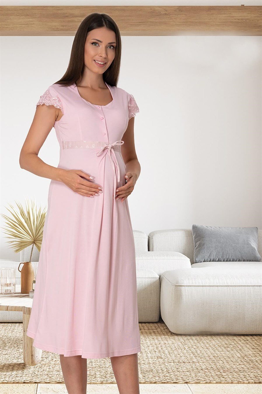 Effortt 6013 Pembe Dantelli Lohusa Gecelik