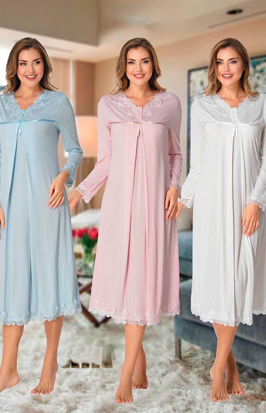 Effortt 7033 Pembe Dantelli Lohusa Gecelik