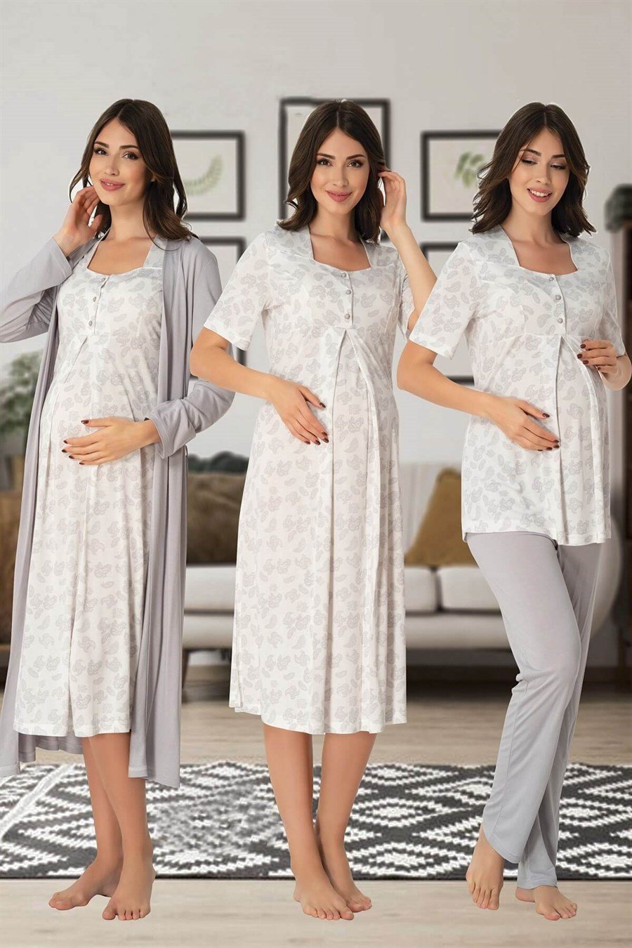 Effortt 8016 Gri Hamile Lohusa Set