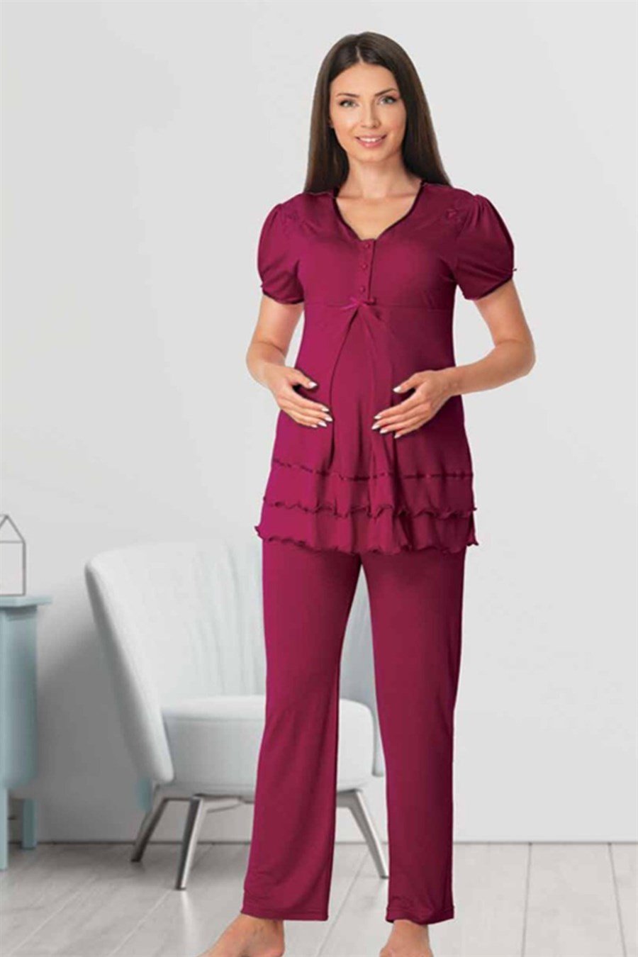 Effortt 8022 Vişne Lohusa Pijama Takımı