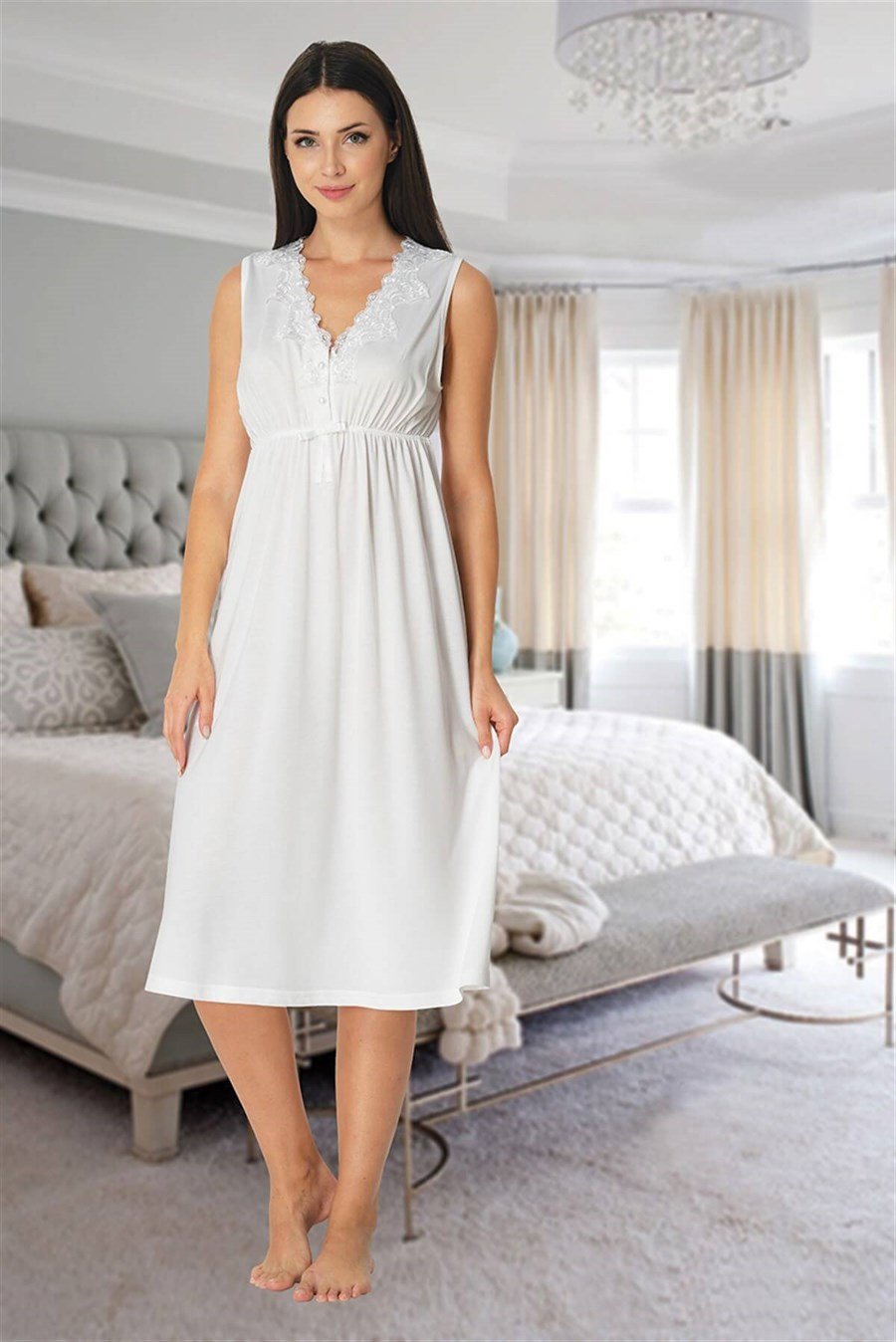 Effortt 8033 Ekru Dantelli Lohusa Gecelik