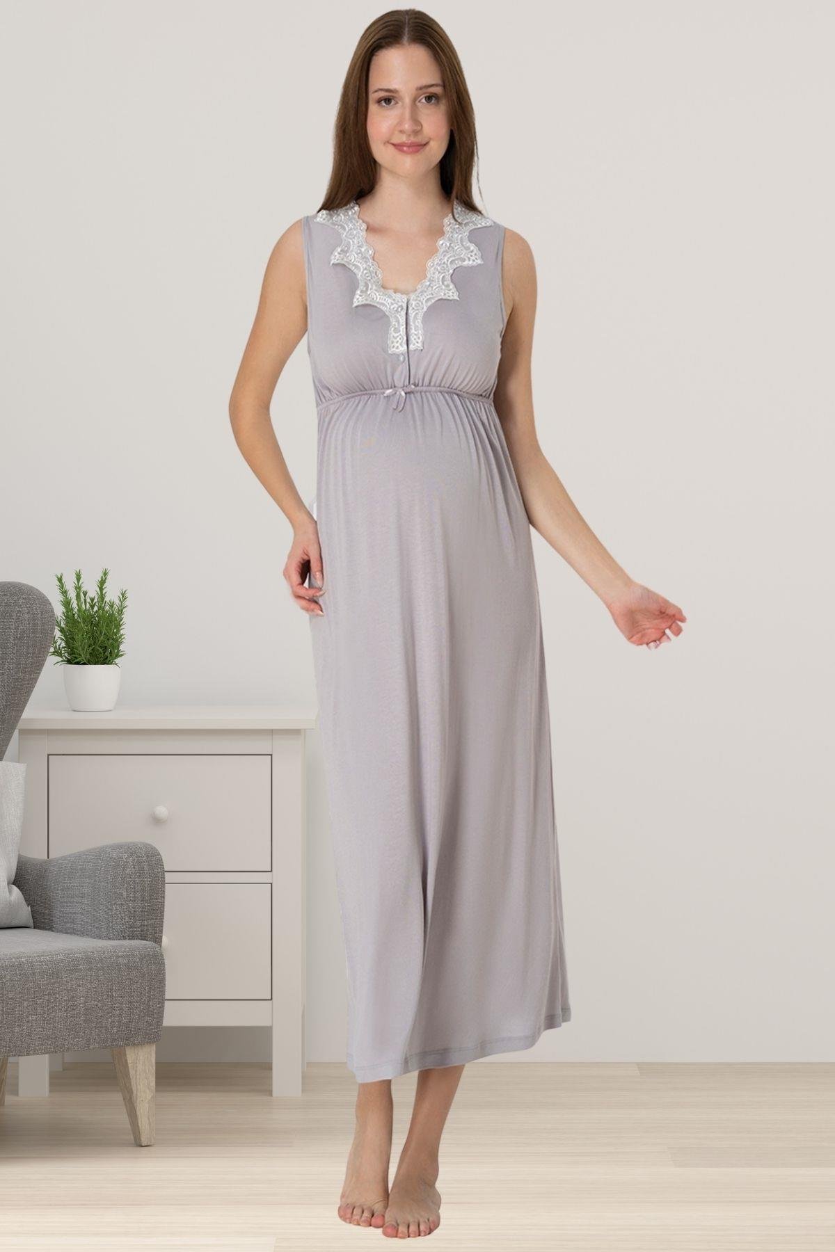 Effortt 8033 Gri Dantelli Lohusa Gecelik