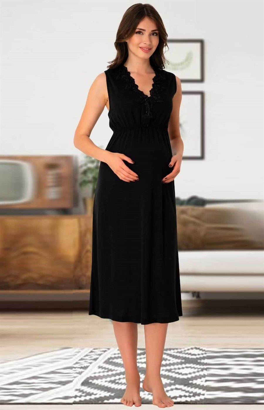 Effortt 8033 Siyah Dantelli Lohusa Gecelik