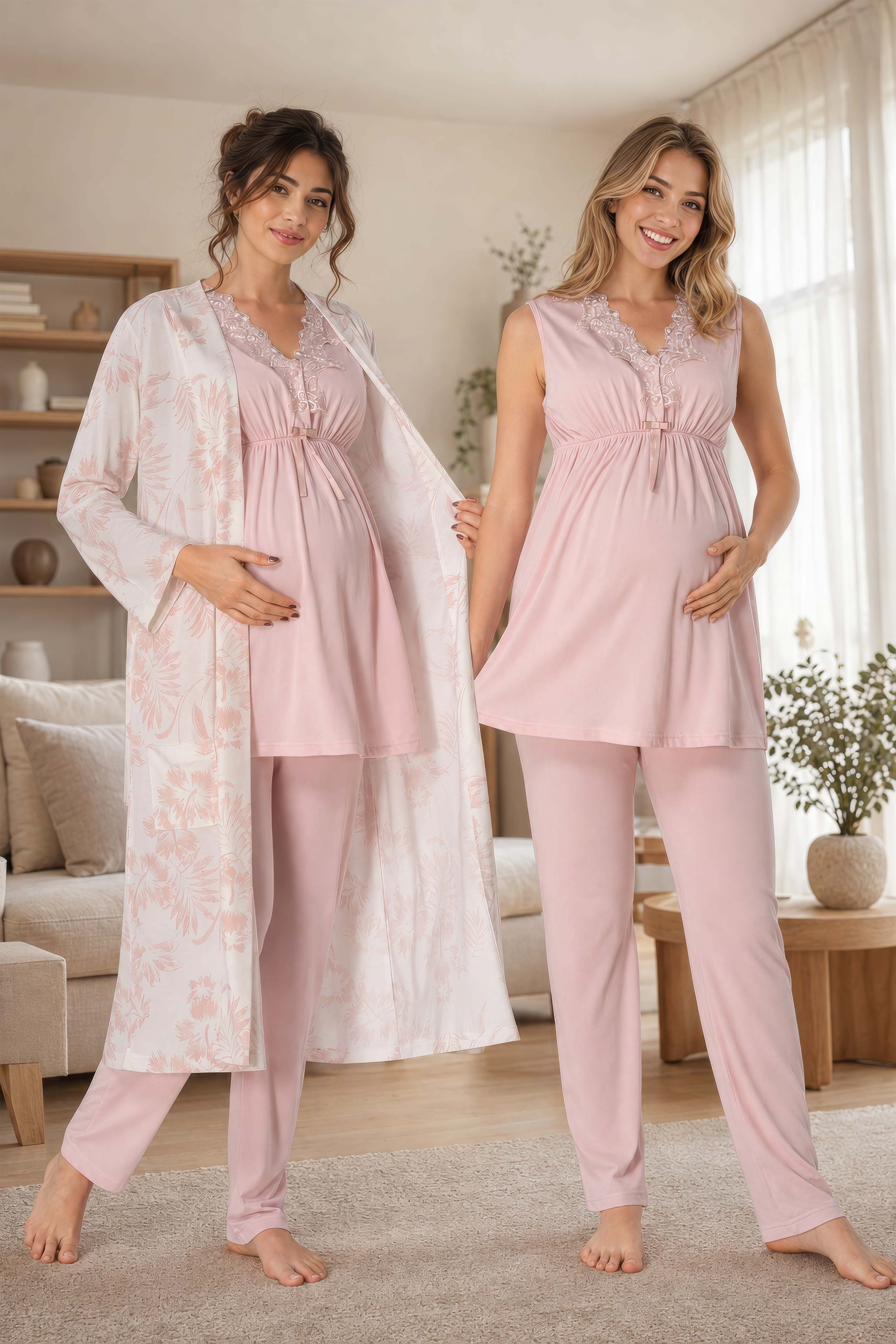 Effortt 8034 Pembe Sabahlıklı Lohusa Pijama Takımı