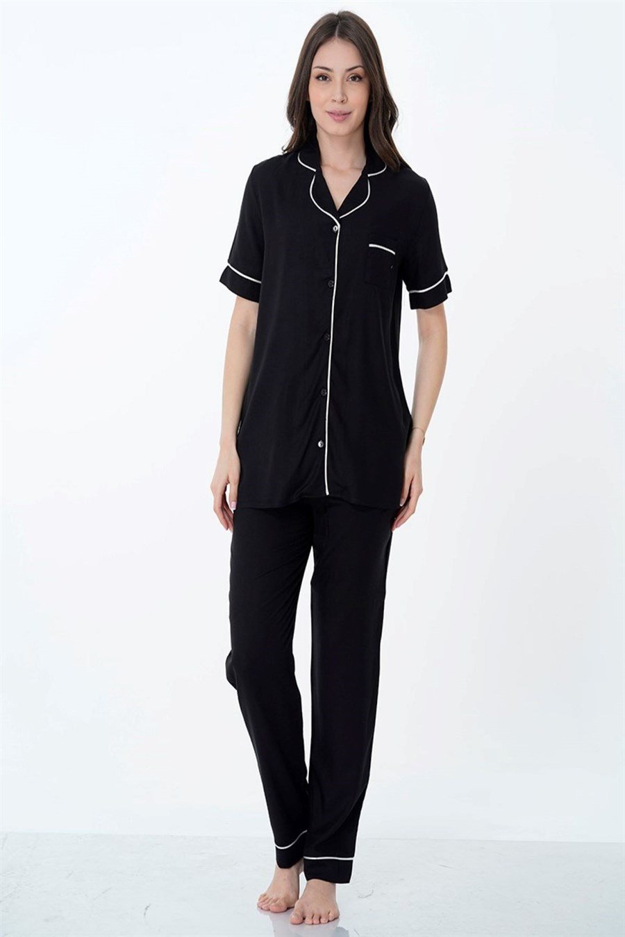 Effortt 8069 Siyah Önden Düğmeli Pijama Takımı