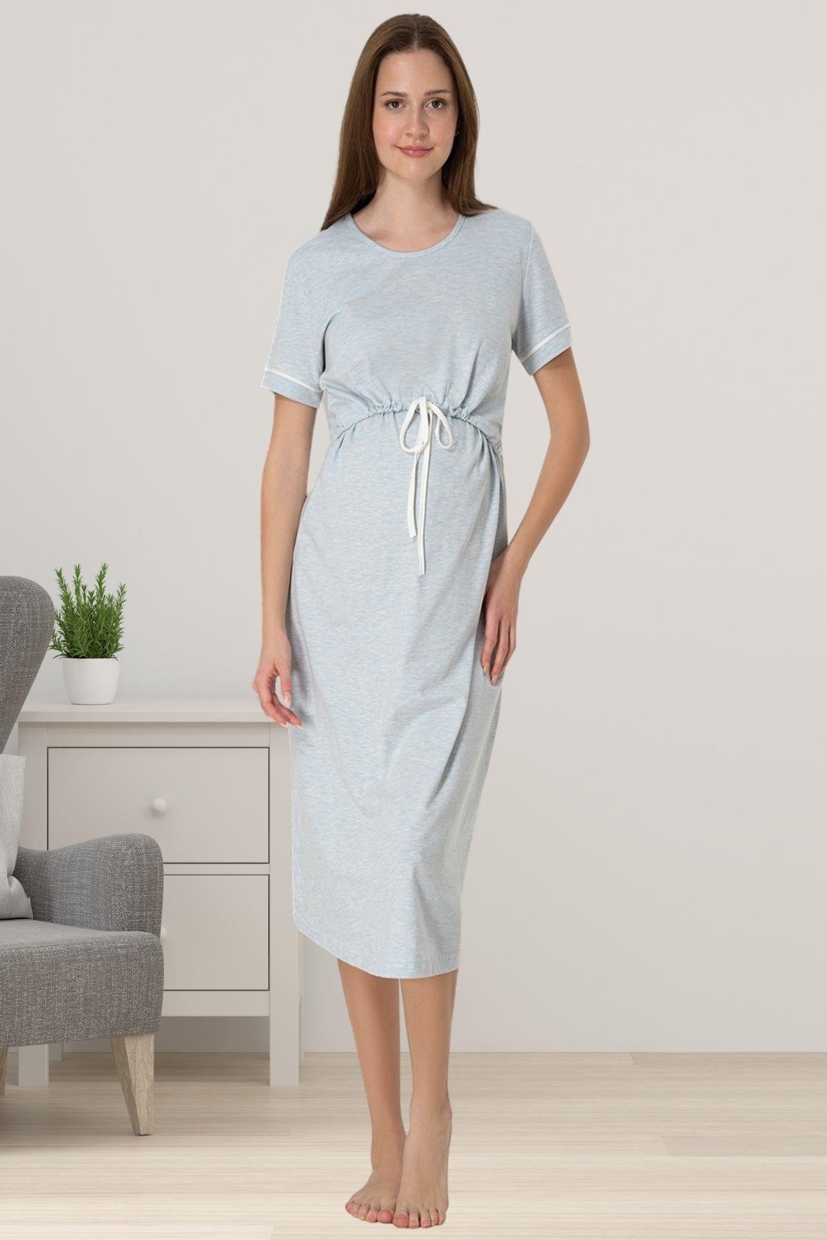 Effortt 8070 Mavi Emzirme Özellikli Hamile Elbise