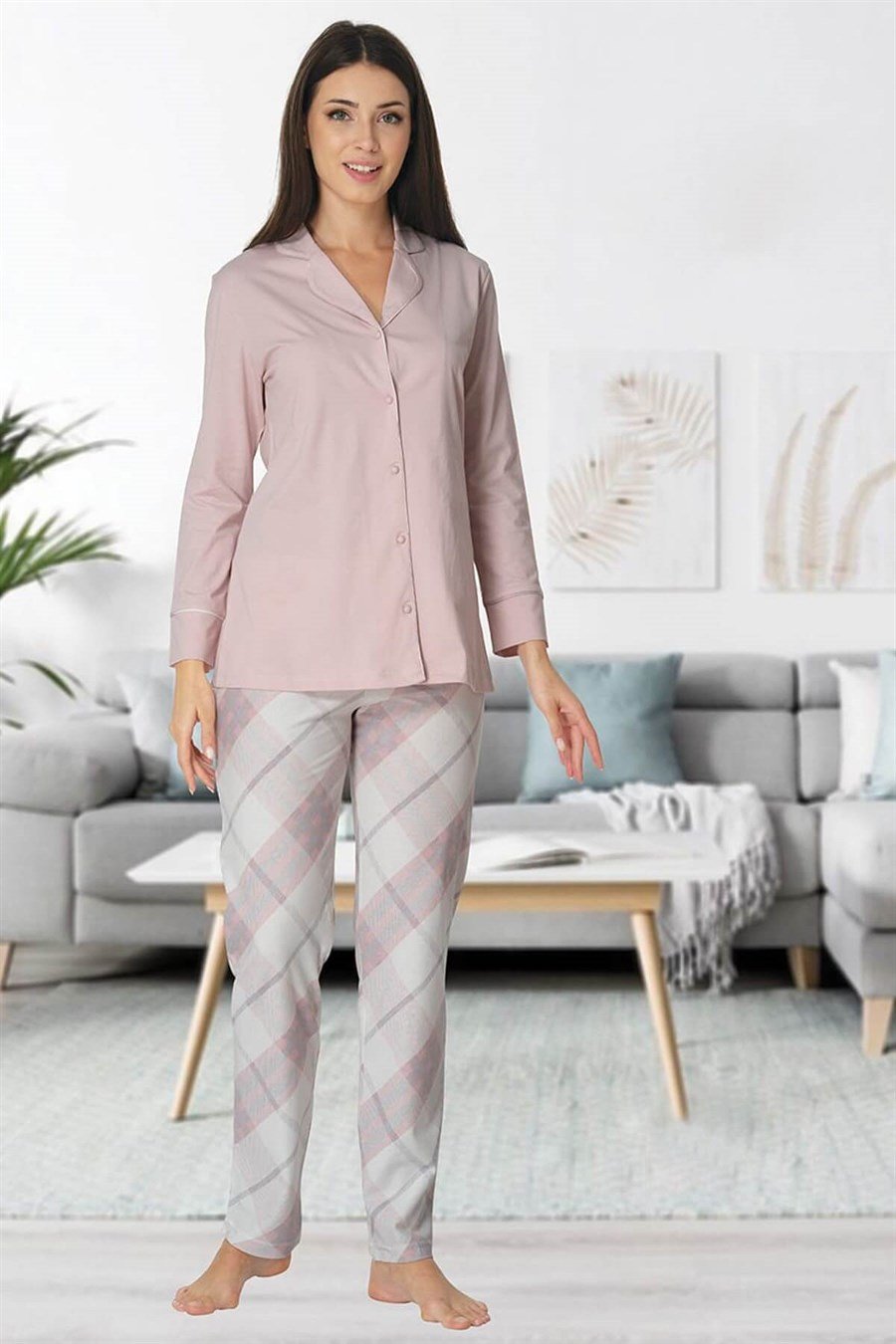 Effortt 8072 Pudra Önden Düğmeli Lohusa Pijama