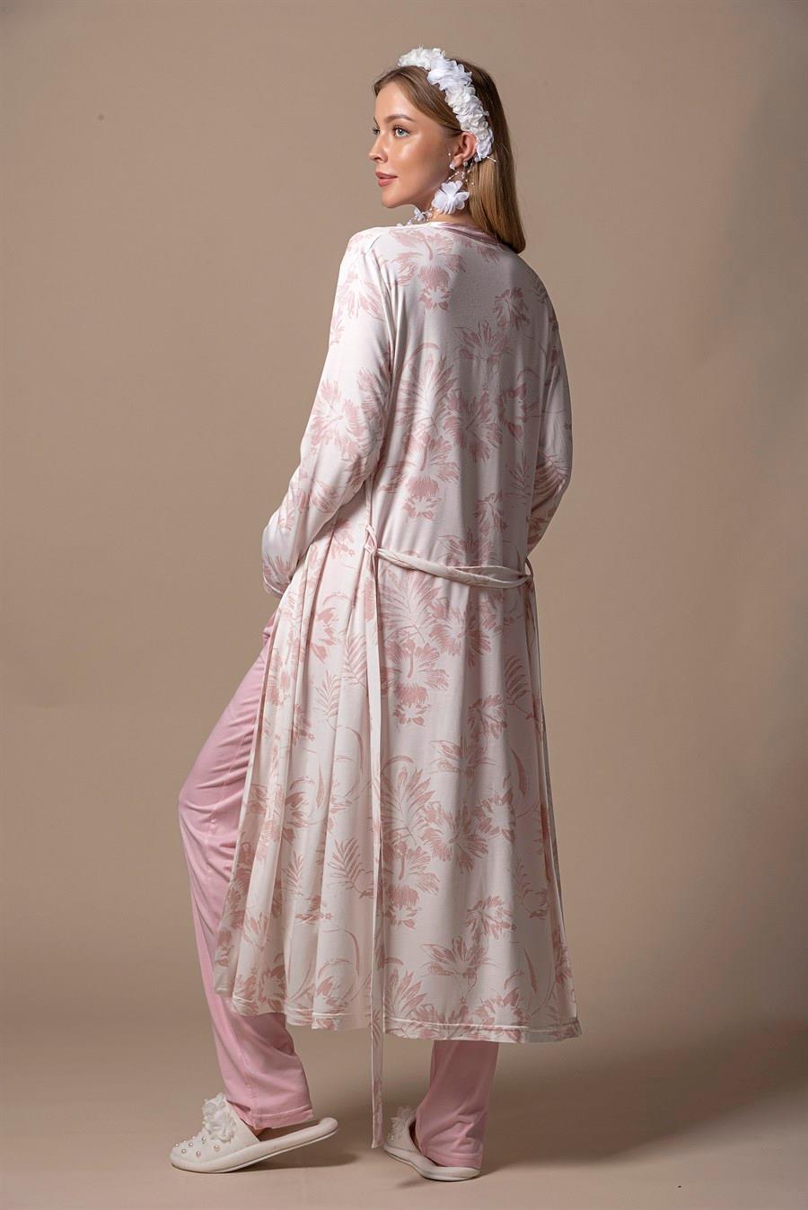 Effortt 8094 Pudra Sabahlıklı Lohusa Pijama Takımı