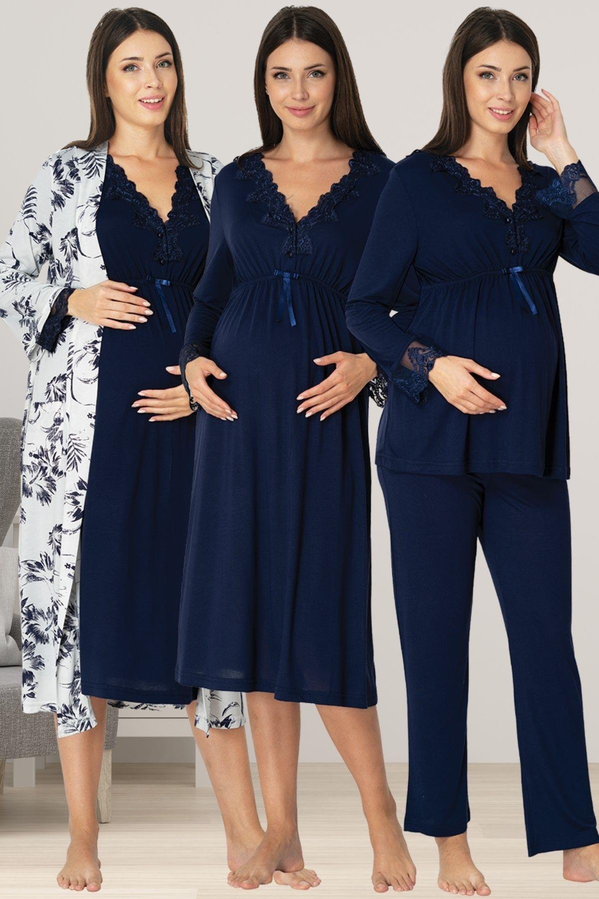 Effortt 8096 Lacivert Hamile Lohusa Set