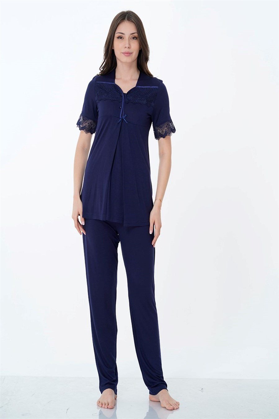 Effortt 9014 Lacivert Sabahlıklı Lohusa Pijama Takımı