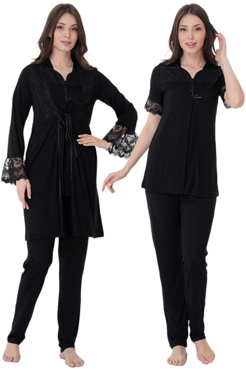 Effortt 9014 Siyah Sabahlıklı Lohusa Pijama Takımı