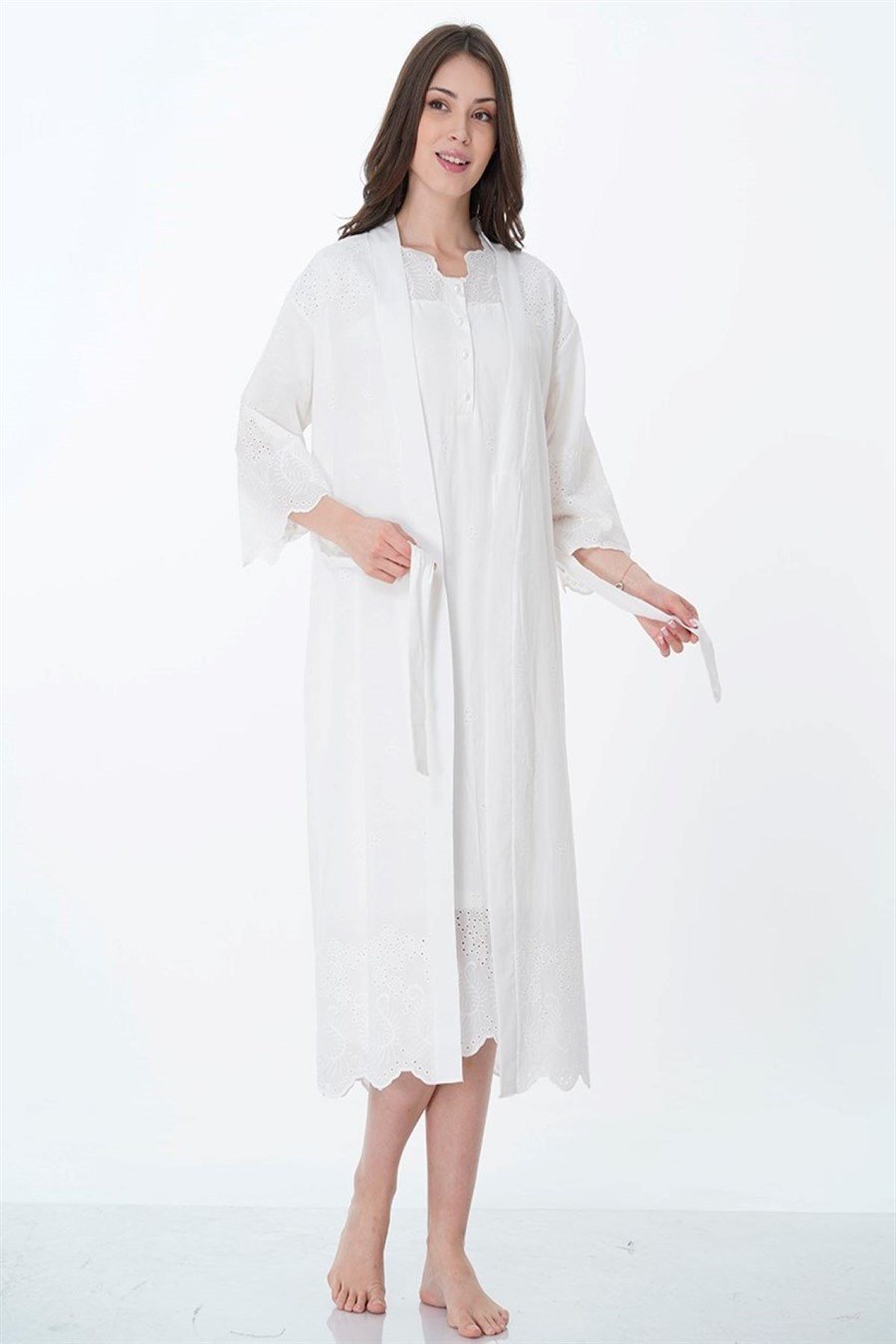 Effortt 9020 Ekru Sabahlıklı Lohusa Gecelik Takım