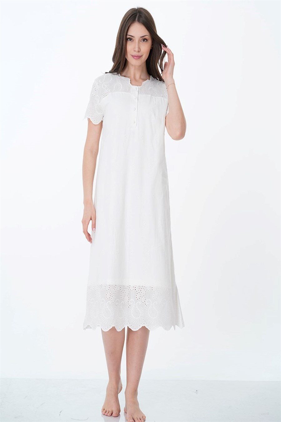 Effortt 9020 Ekru Sabahlıklı Lohusa Gecelik Takım