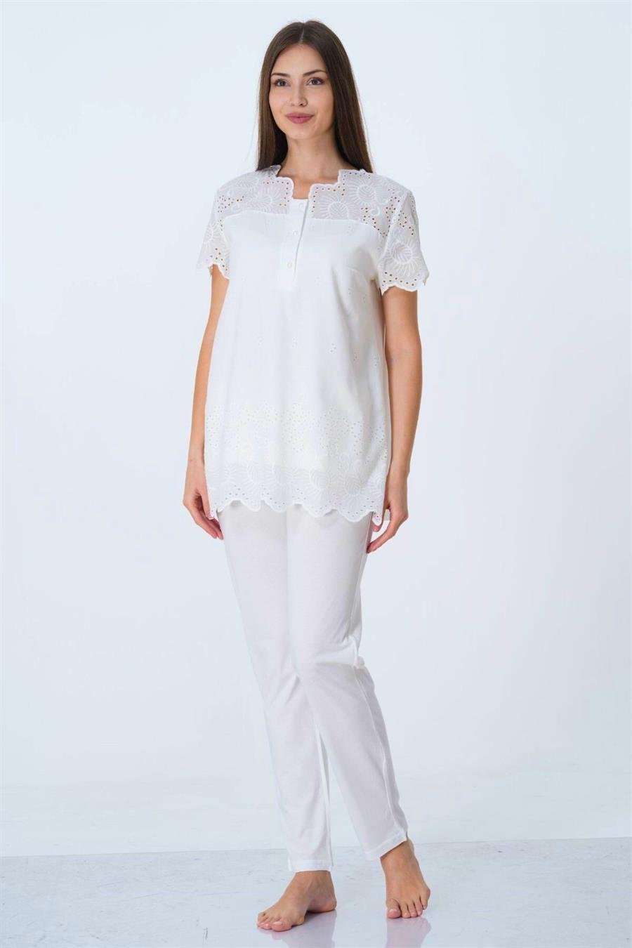 Effortt 9022 Ekru Fistolu Hamile Lohusa Pijama Takımı