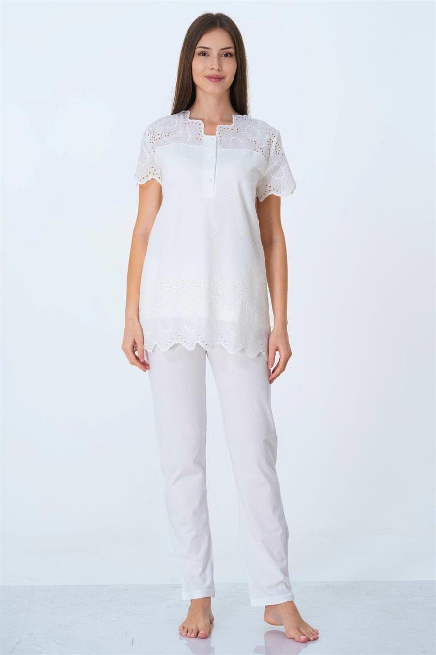 Effortt 9022 Ekru Fistolu Hamile Lohusa Pijama Takımı