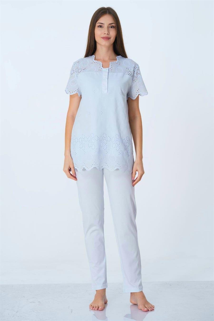 Effortt 9022 Mavi Fistolu Hamile Lohusa Pijama Takımı