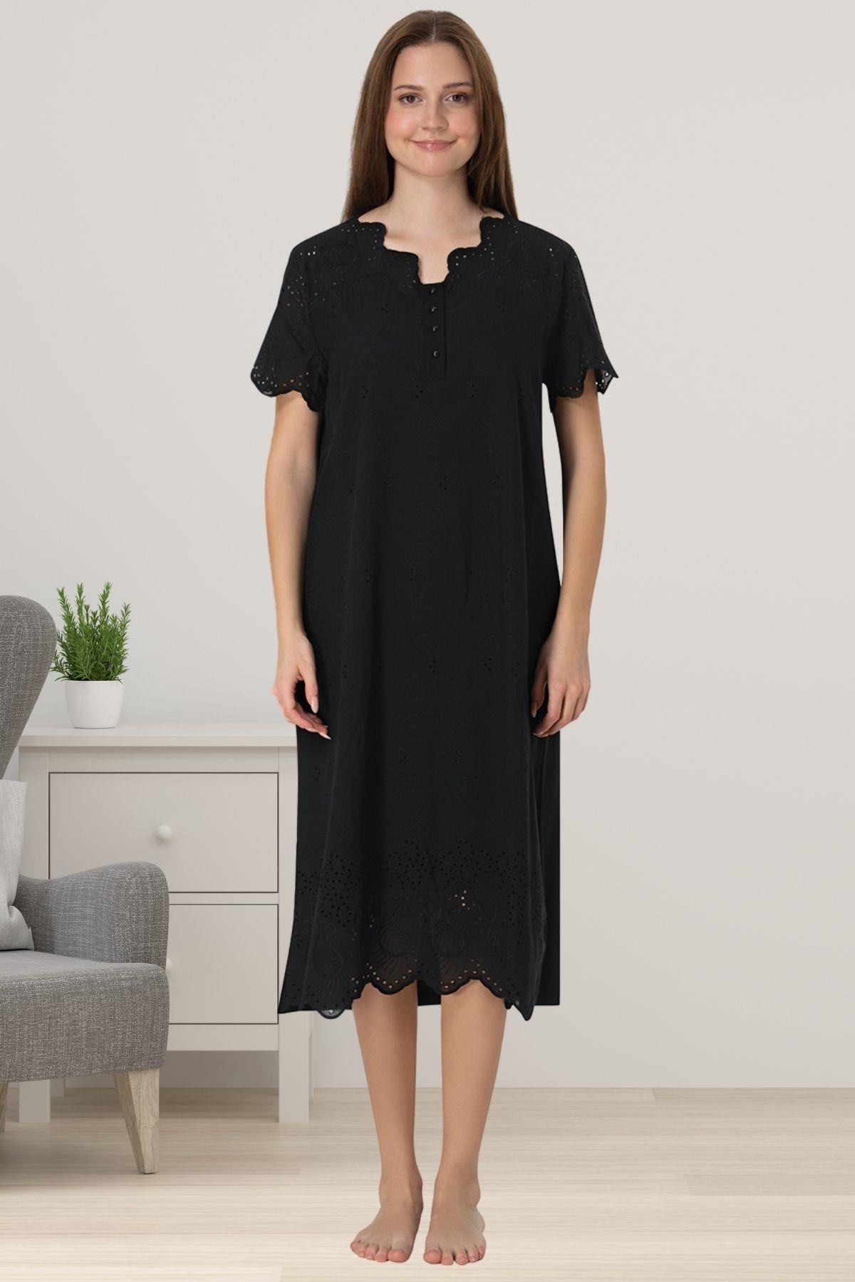 Effortt 9023 Siyah Fistolu Hamile Lohusa Gecelik