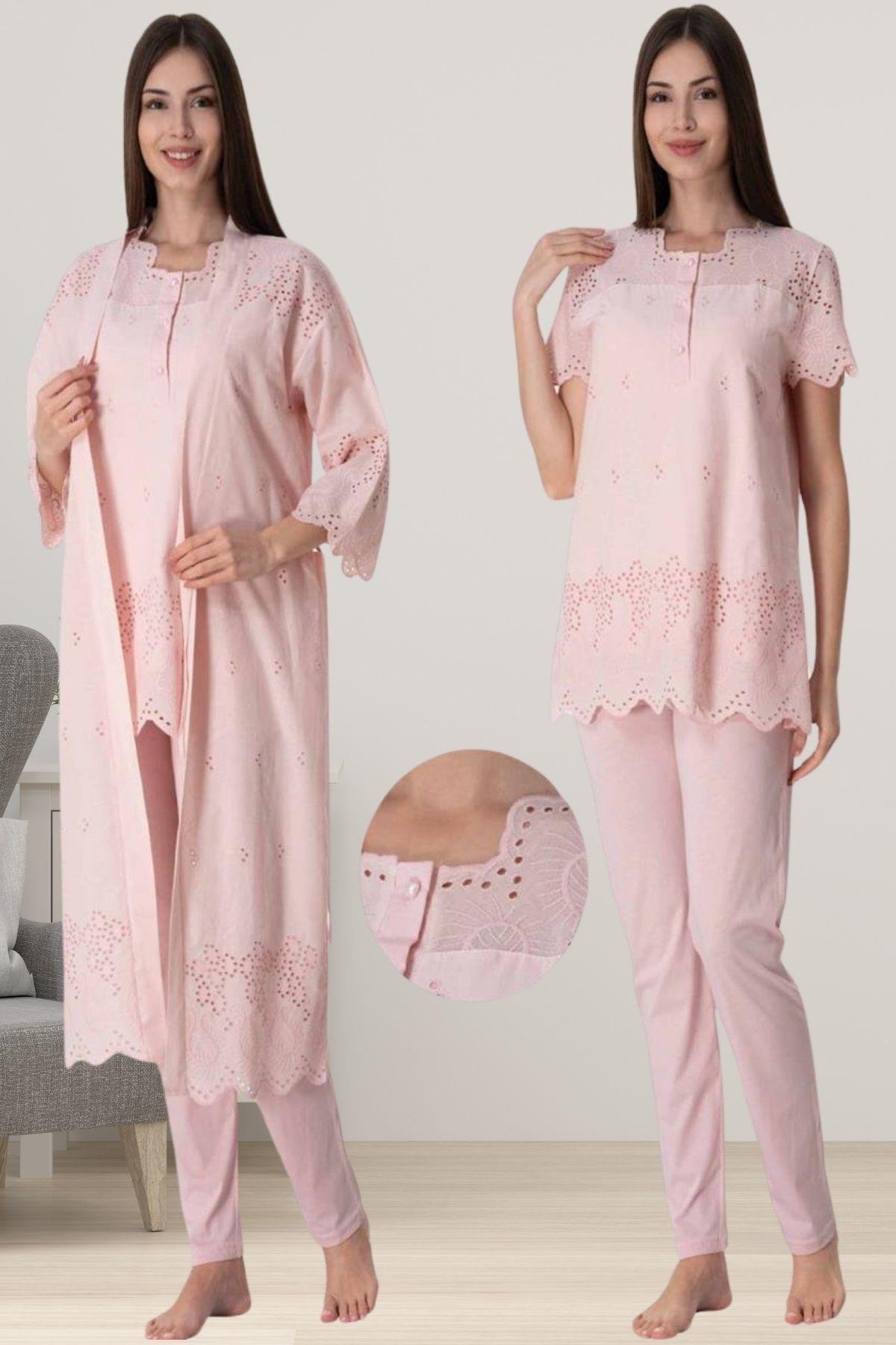 Effortt 9024 Pudra Fistolu Sabahlıklı Hamile Lohusa Pijama Takımı