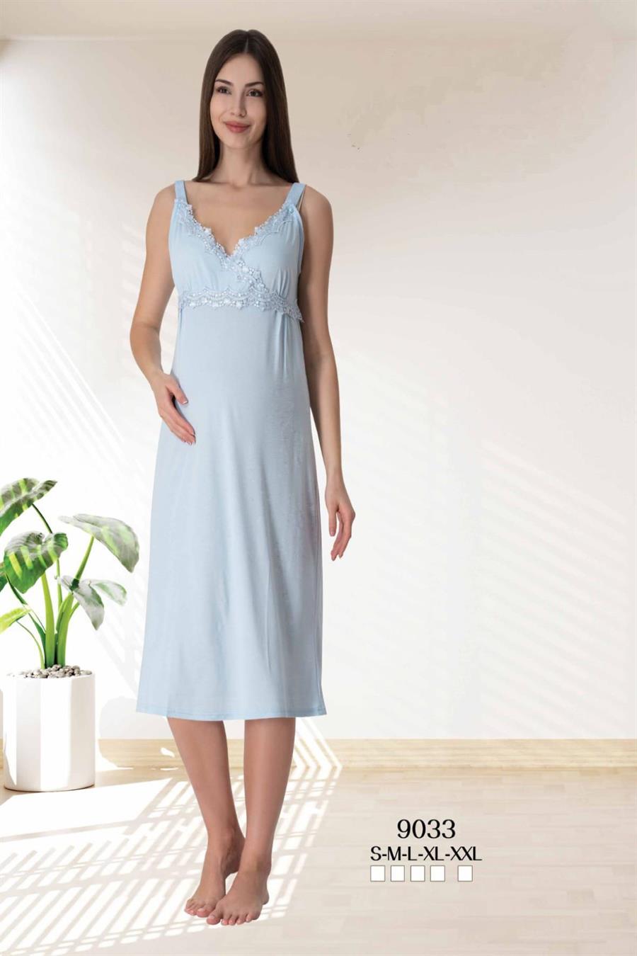 Effortt 9033 Mavi İp Askılı Hamile Lohusa Gecelik