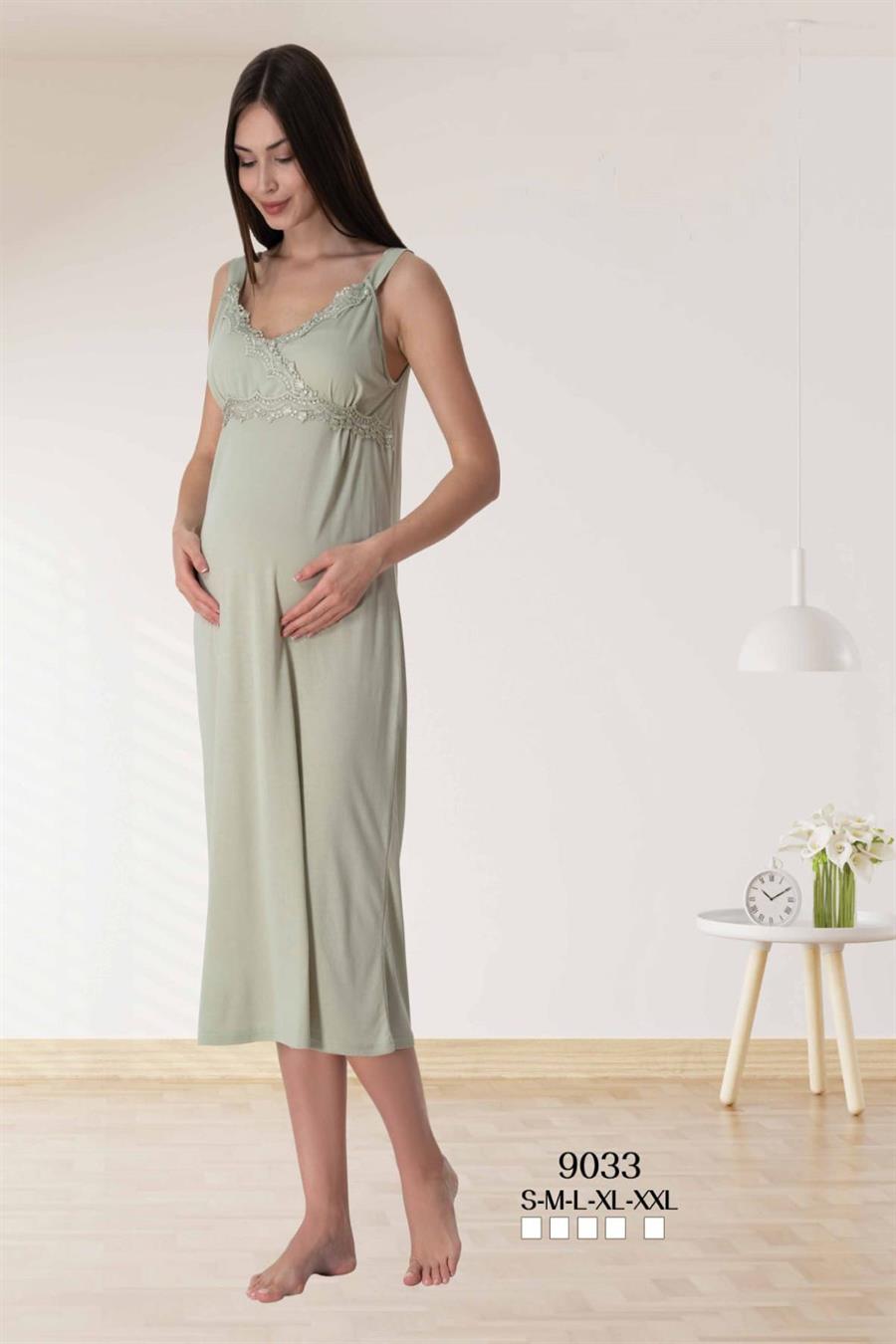Effortt 9033 Yeşil İp Askılı Hamile Lohusa Gecelik