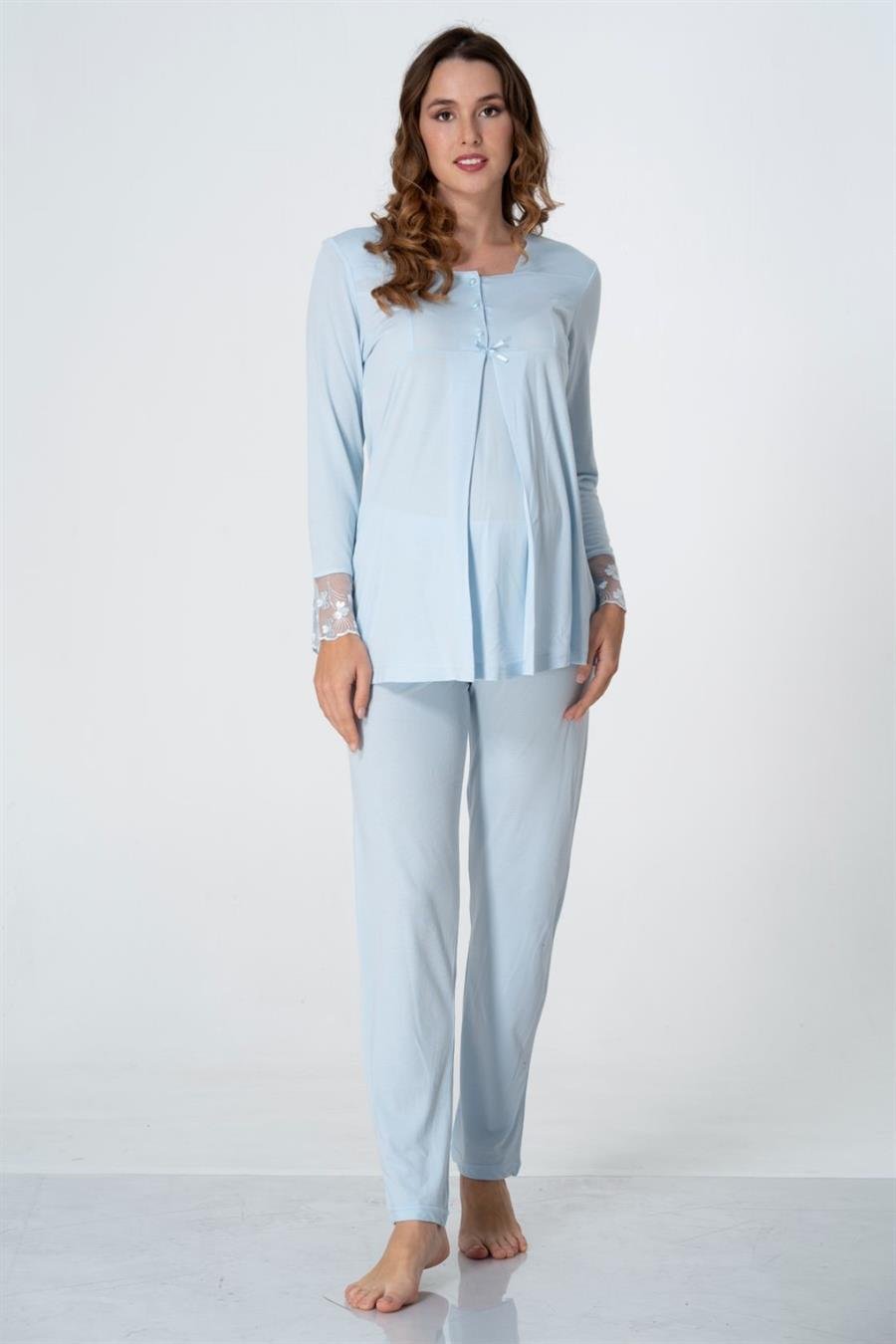 Effortt 9042 Mavi Hamile Lohusa Pijama Takımı