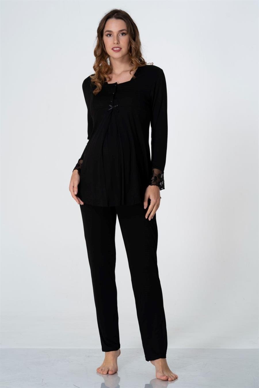 Effortt 9042 Siyah Hamile Lohusa Pijama Takımı
