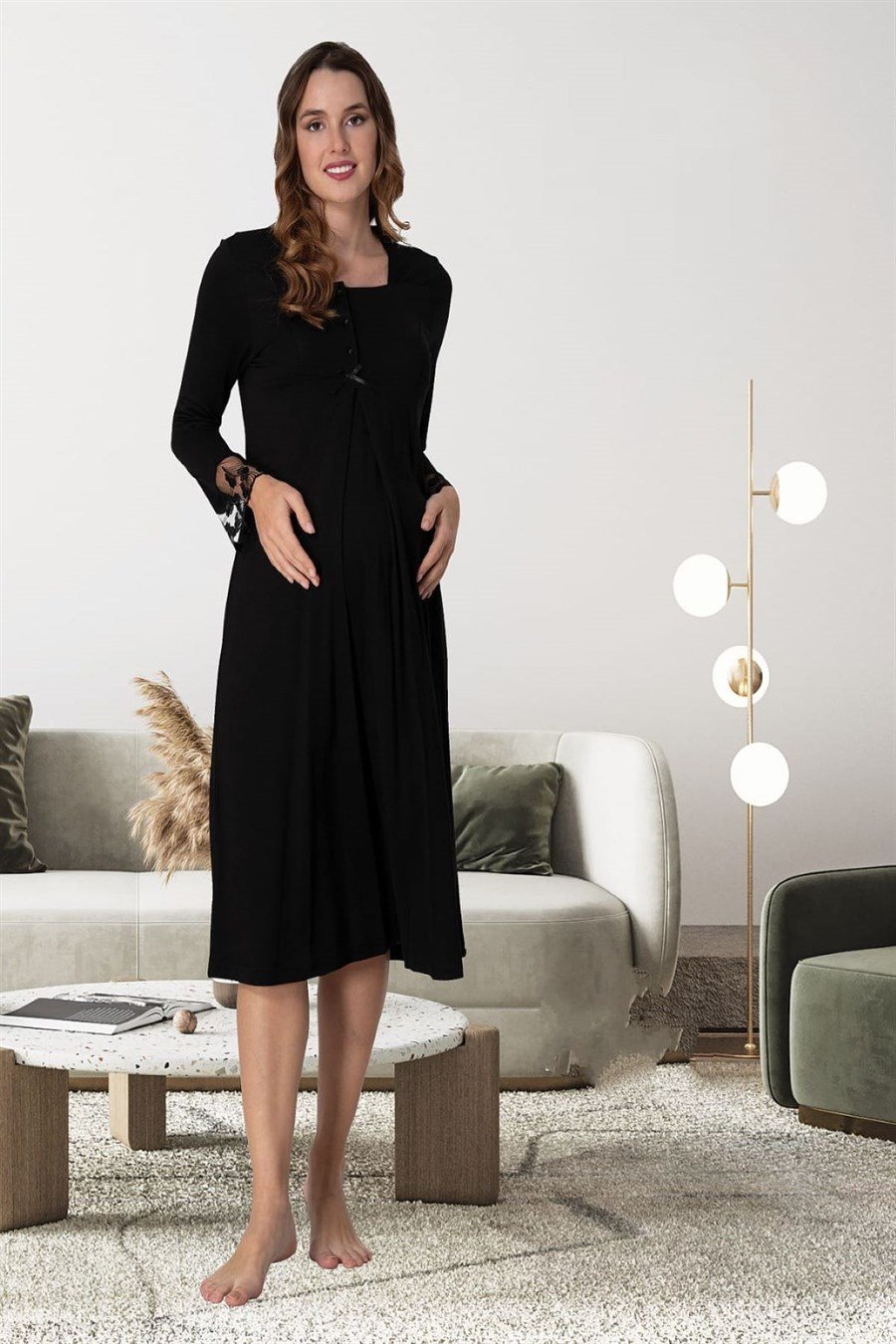 Effortt 9043 Siyah Hamile Lohusa Gecelik