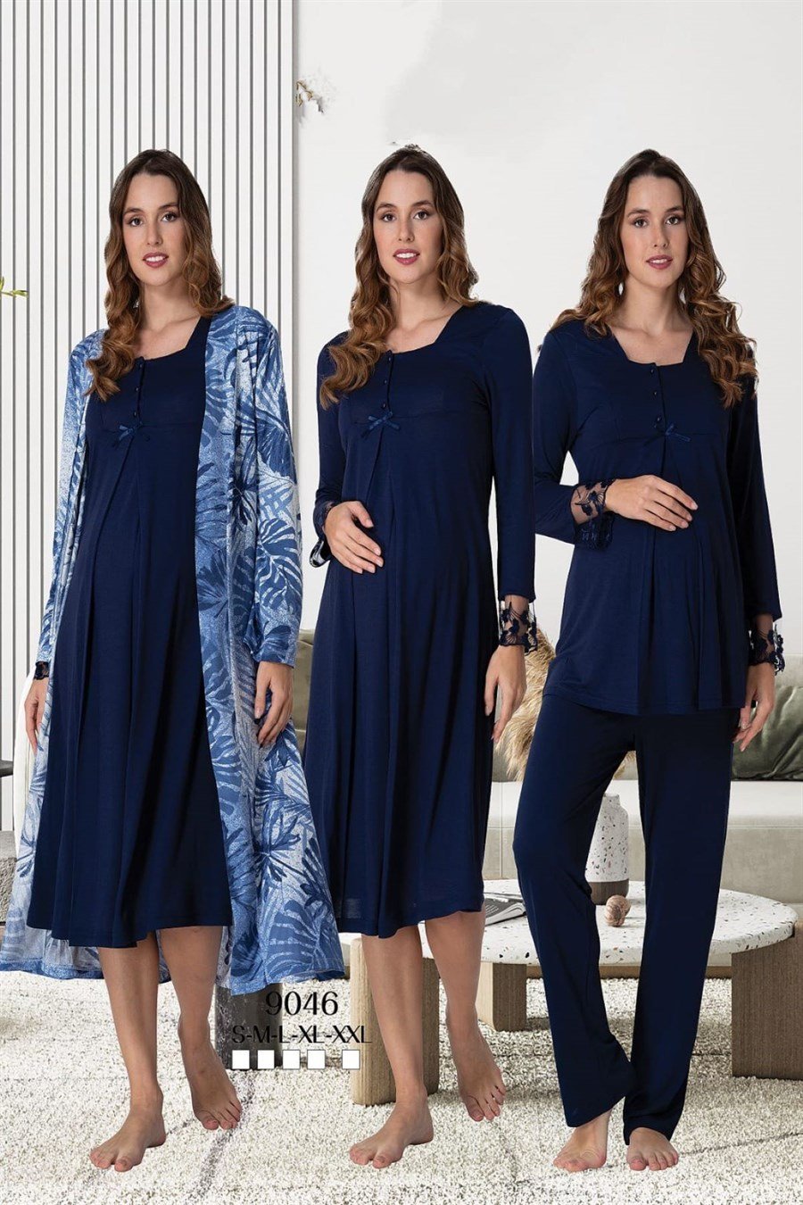 Effortt 9046 Lacivert Hamile Lohusa Set