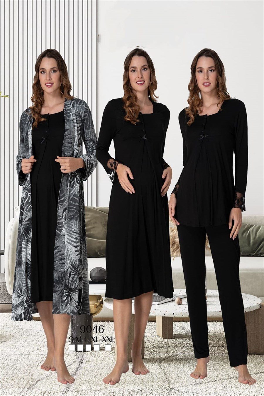 Effortt 9046 Siyah Hamile Lohusa Set