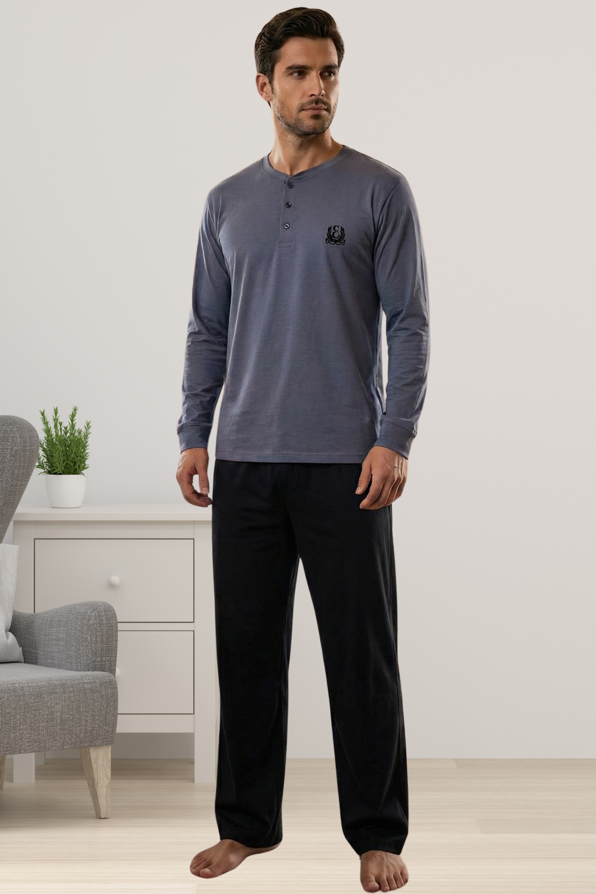 Effortt 920 Füme %100 Pamuklu Kumaş Erkek Pijama Takımı