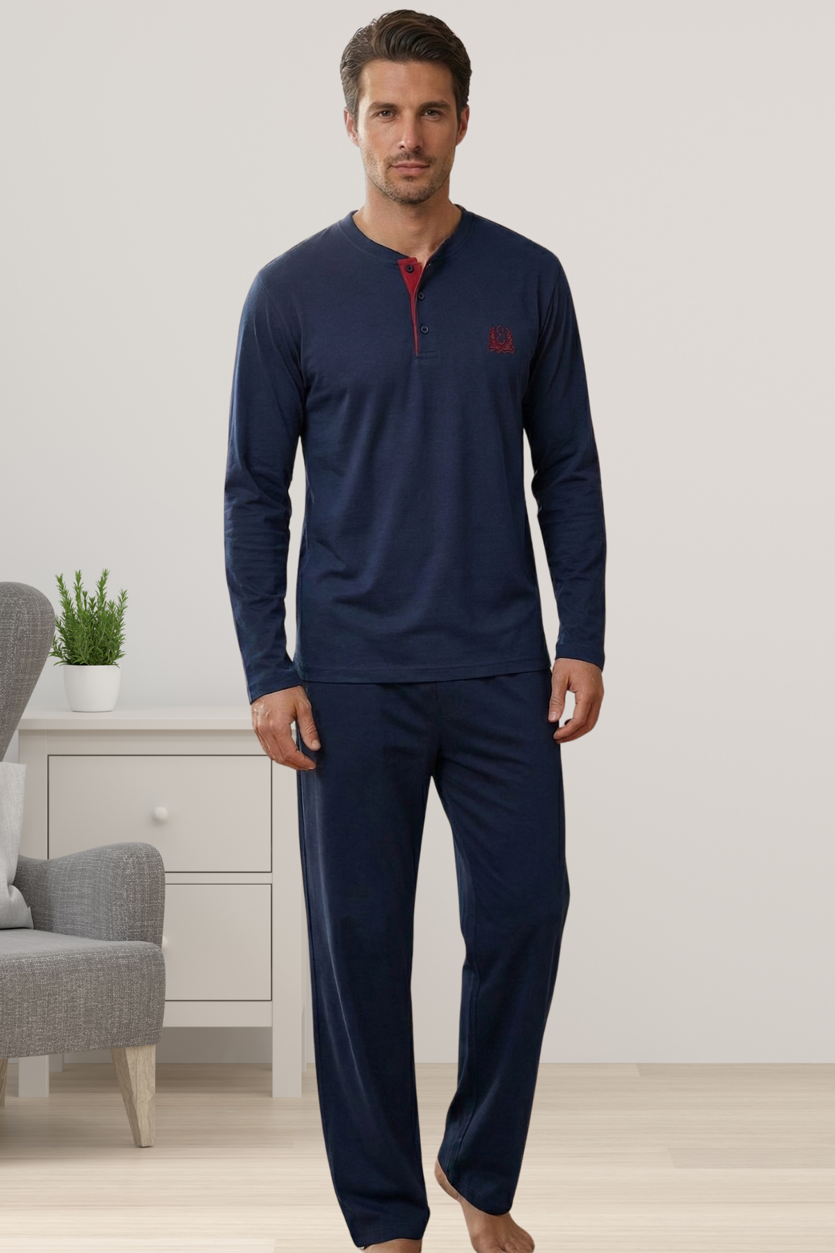 Effortt 920 Lacivert %100 Pamuklu Kumaş Erkek Pijama Takımı