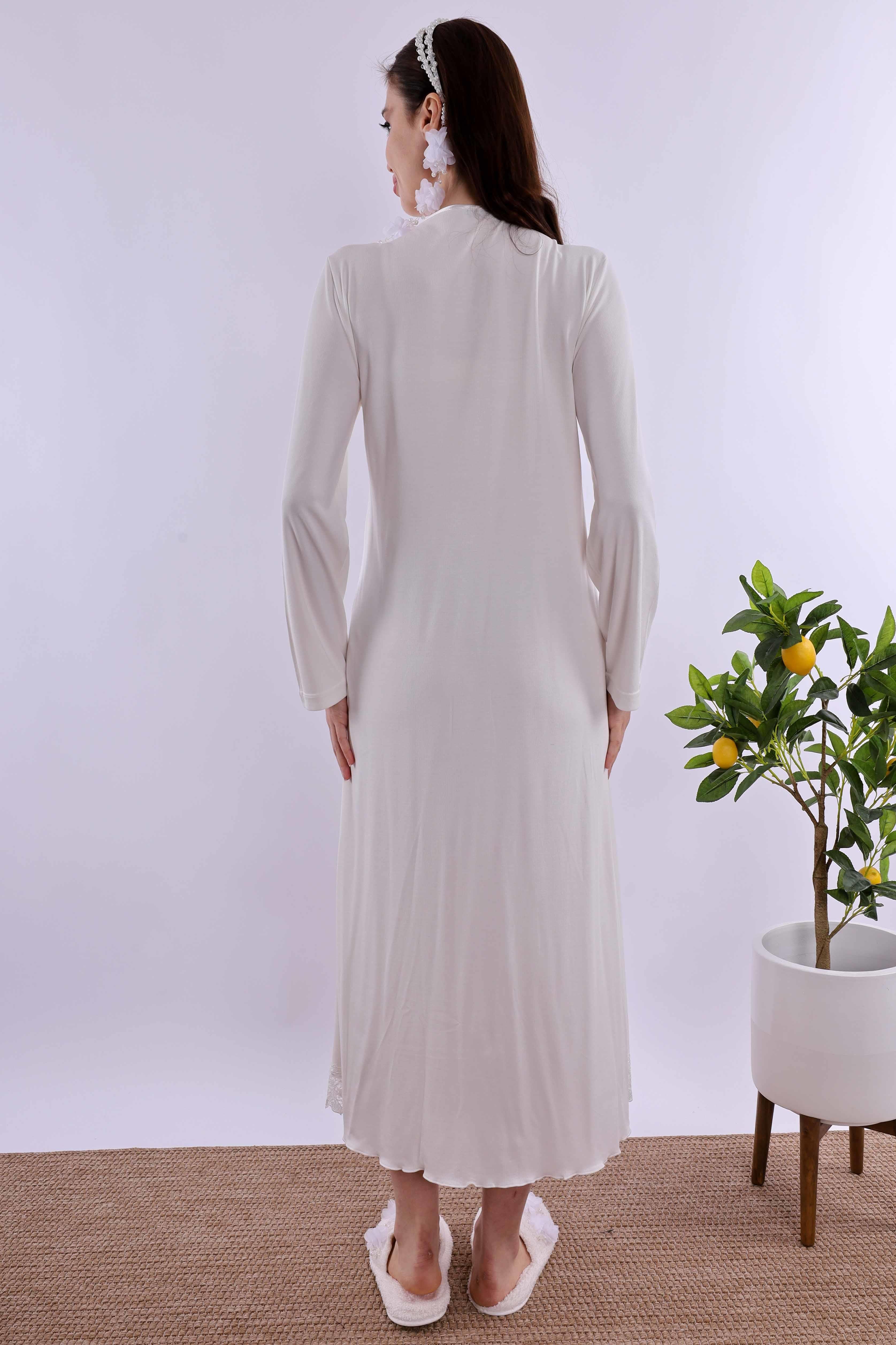 Effortt Ekru Tesettürlü Sabahlıklı Hamile Lohusa Gecelik Takım BYL2T40352