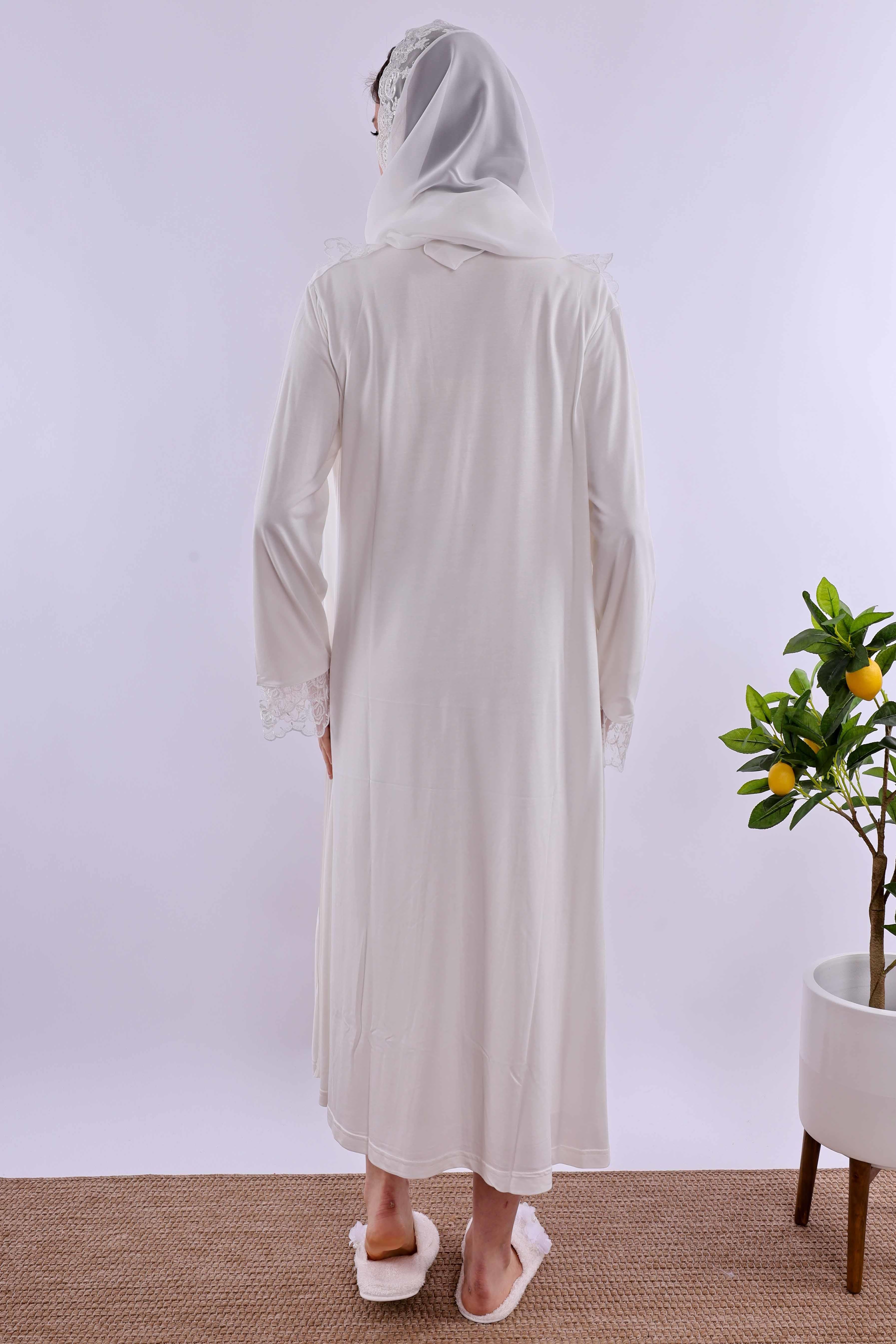 Effortt Ekru Tesettürlü Sabahlıklı Hamile Lohusa Gecelik Takım BYL2T80252